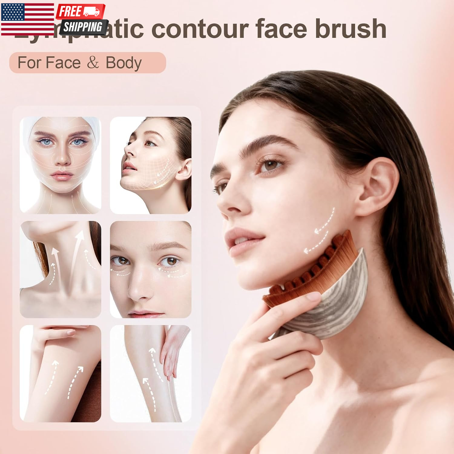 Lymphatic Contour Face Brush, Manual Lymphatic Drainage Massager, Natural Makeup