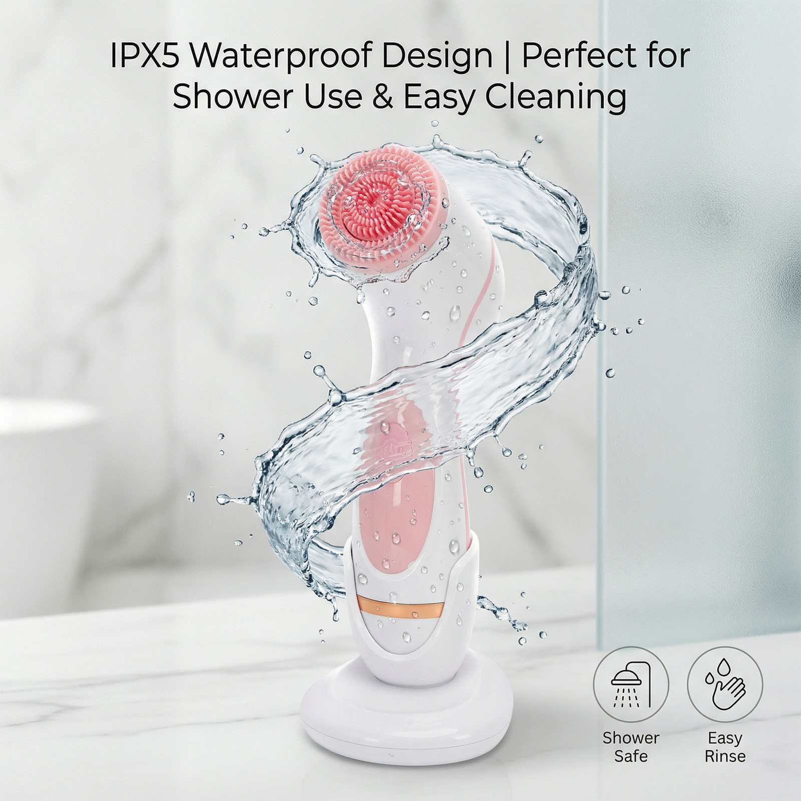2-Facial Cleansing Brush Rechargeable IPX5 Water Proof Face Scrubber With 3 Head