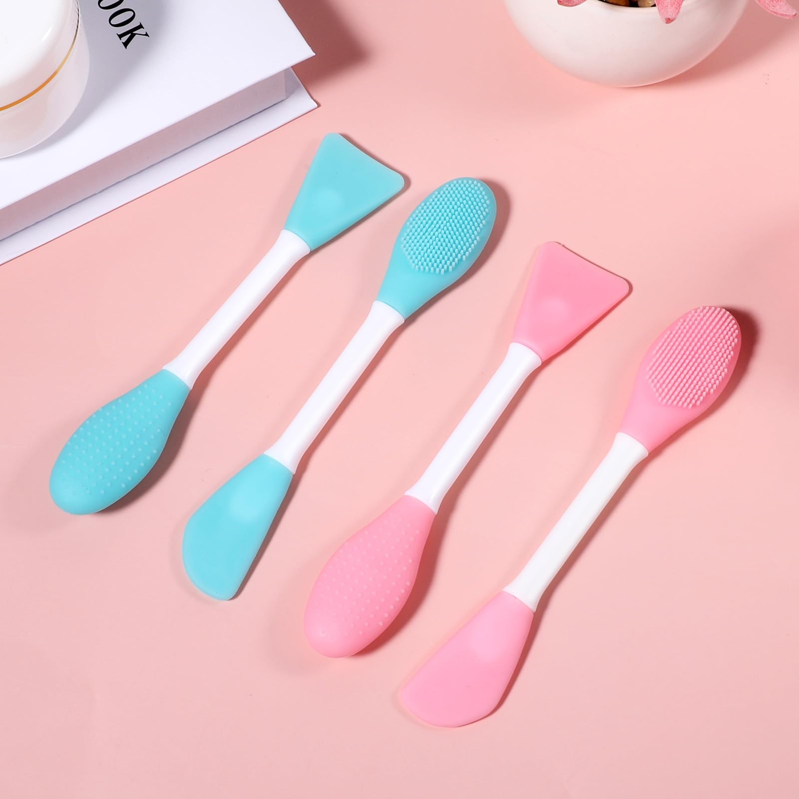 4 Pcs Facial Cleansing Brush, 2 in 1 Double-Sided Purple, Pink