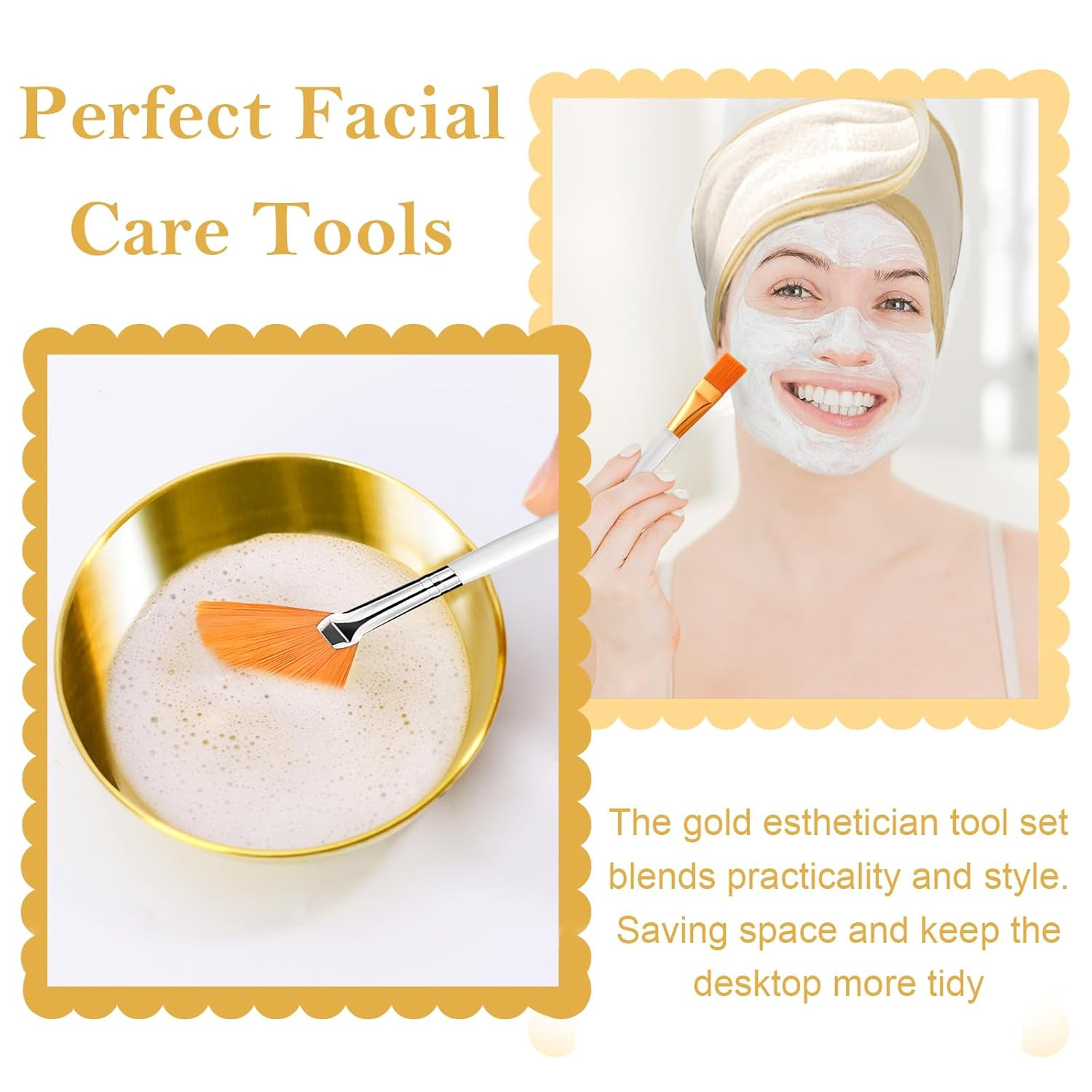 26 Gold Esthetician Supplies 3 Fan Brushes Esthetician 3 Facial Mask Mixing Bowl