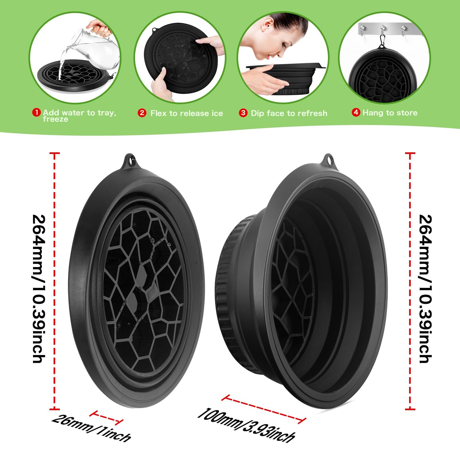 Snipeup Foldable Ice Bowl with Built-In Tray – Silicone Medium, Black