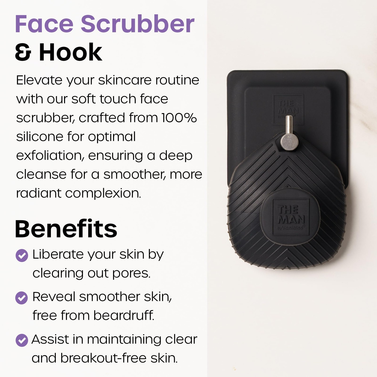The Man Silicone Face Scrubber for Men – Gentle Single Scrubber, Black