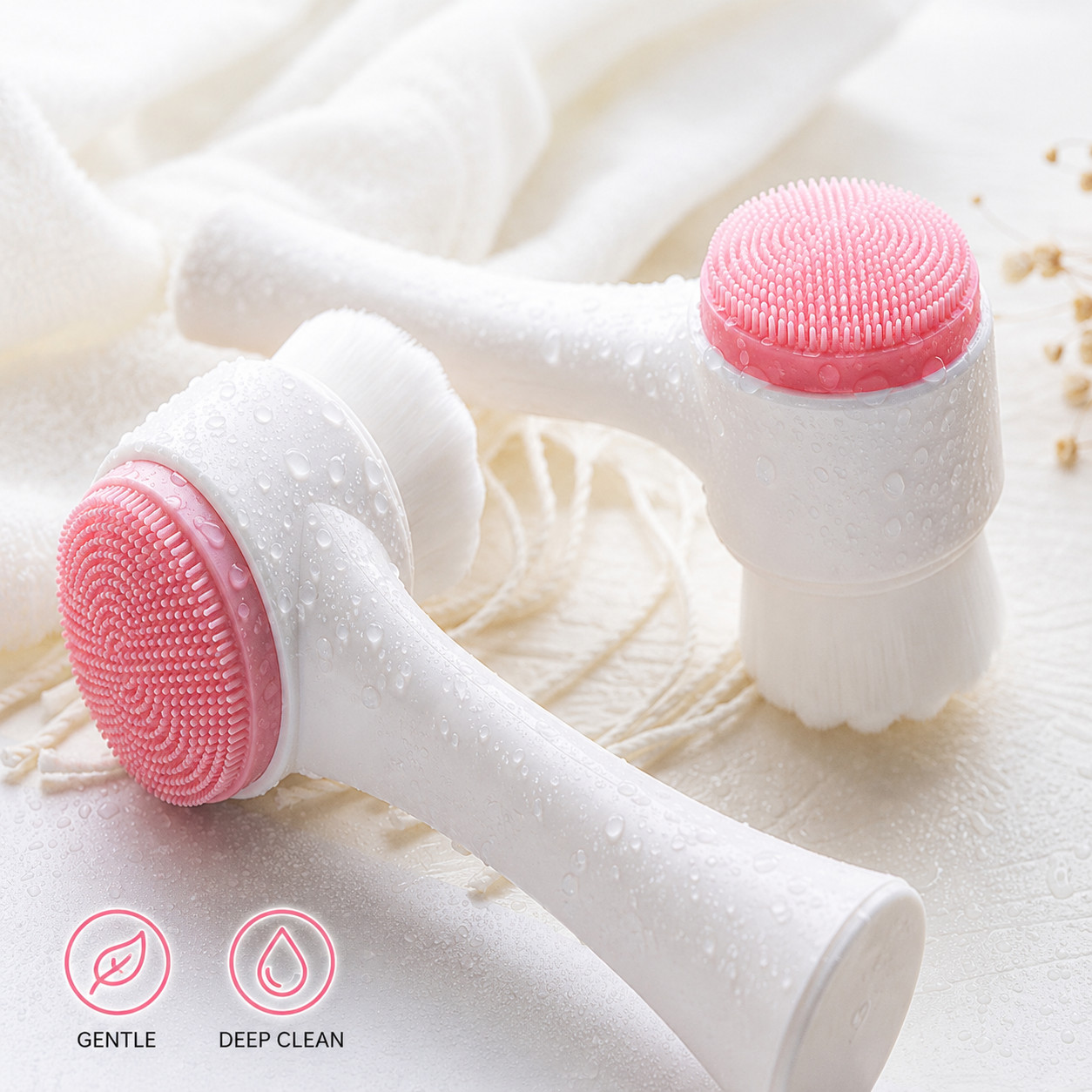 2 in 1 Facial Cleansing Brush Soft Bristle & Silicone Face Scrubber Deep Clean