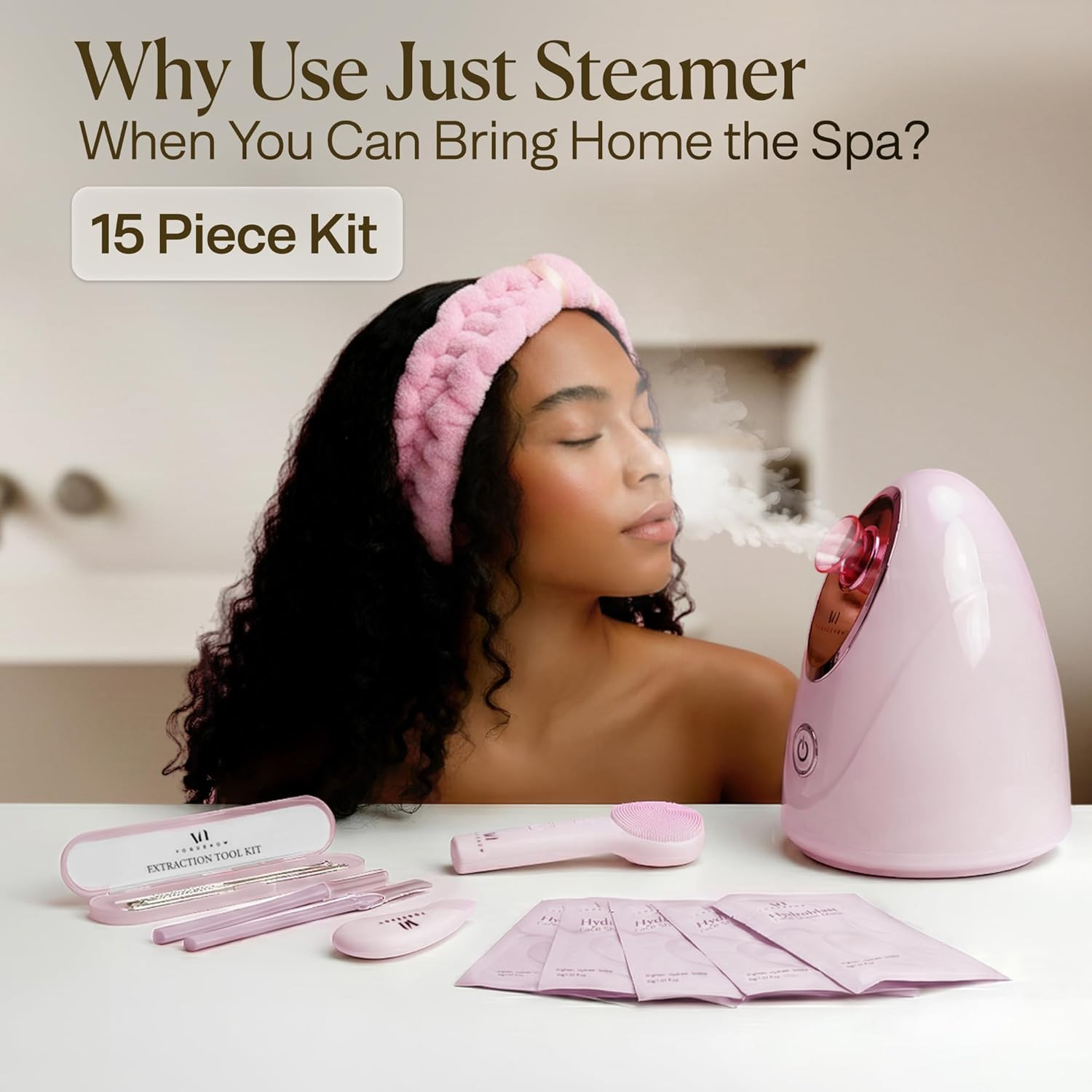 Facial Steamer Spa Kit with Complimentary 15 Skin Care Tools | Face Steamer for