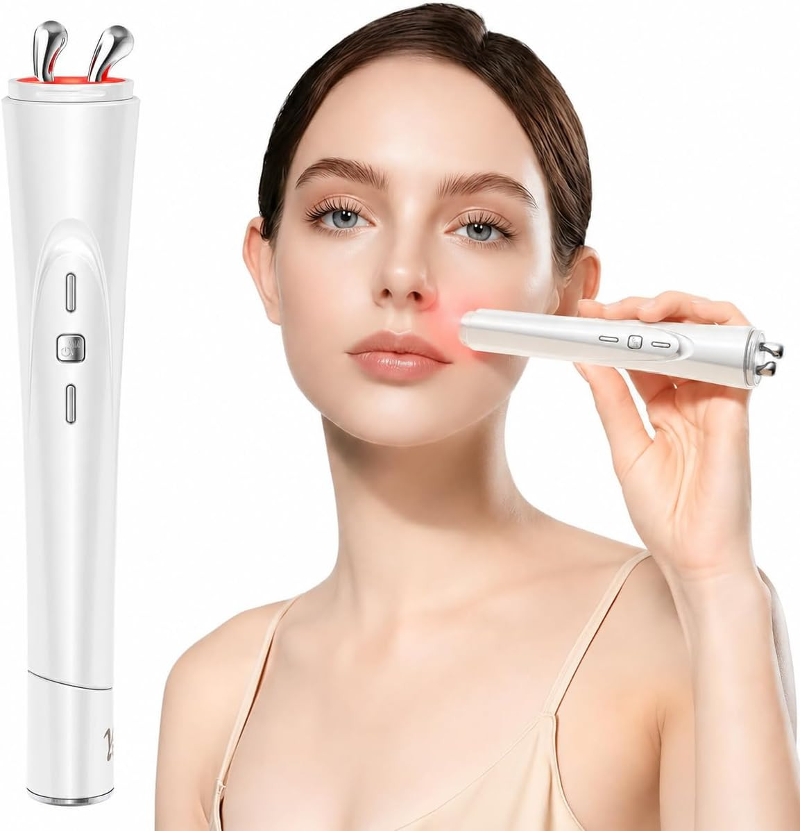 2-In-1 Facial & Eye Massager with Red Light, Rotation & Vibration for Puffiness,