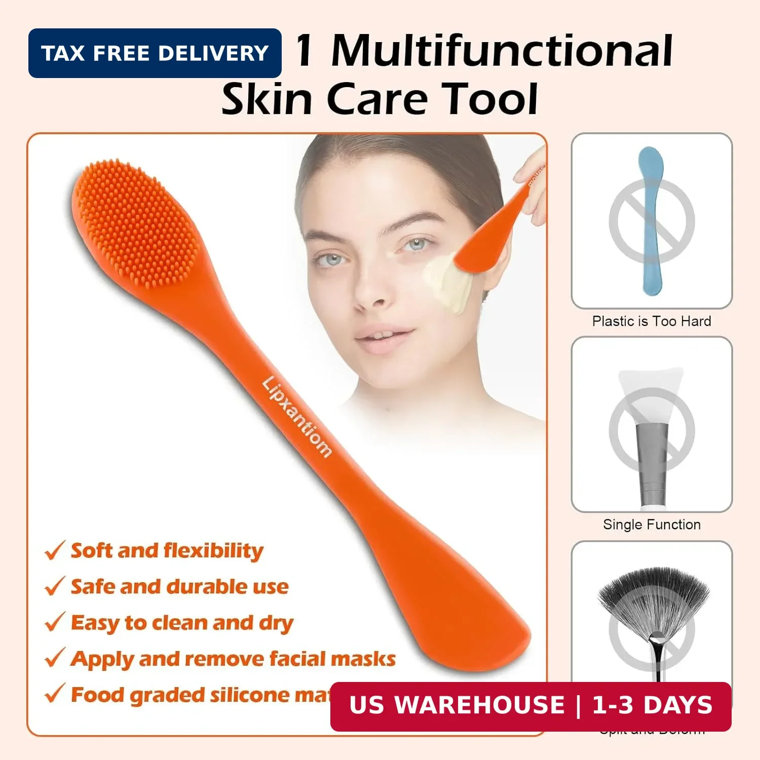 3 Pcs Silicone Facial Cleansing Brush, 2 in 1 Face Mask Applicator and Pore Clea