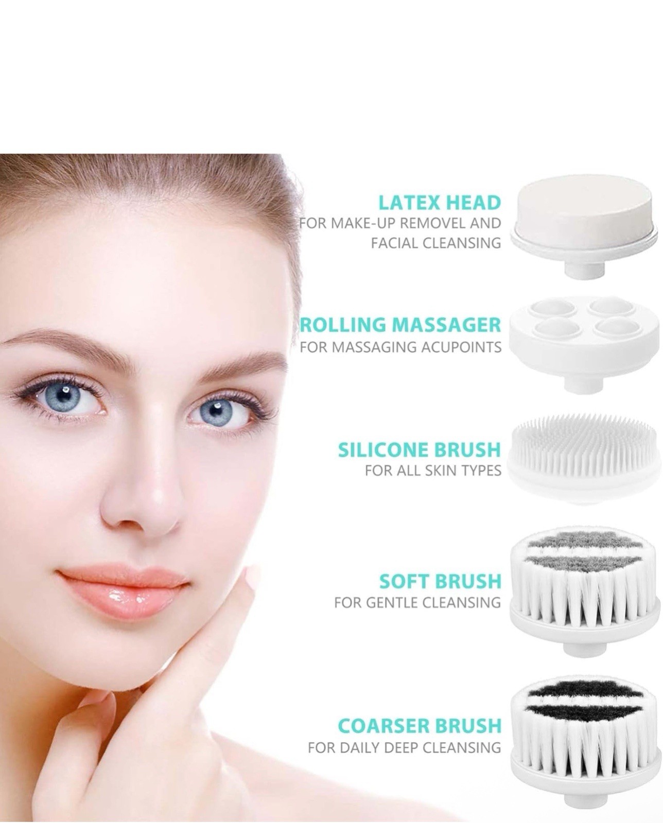 Waterproof Facial Cleansing Spin Brush Set with 5 Exfoliating Brush Heads – Elec