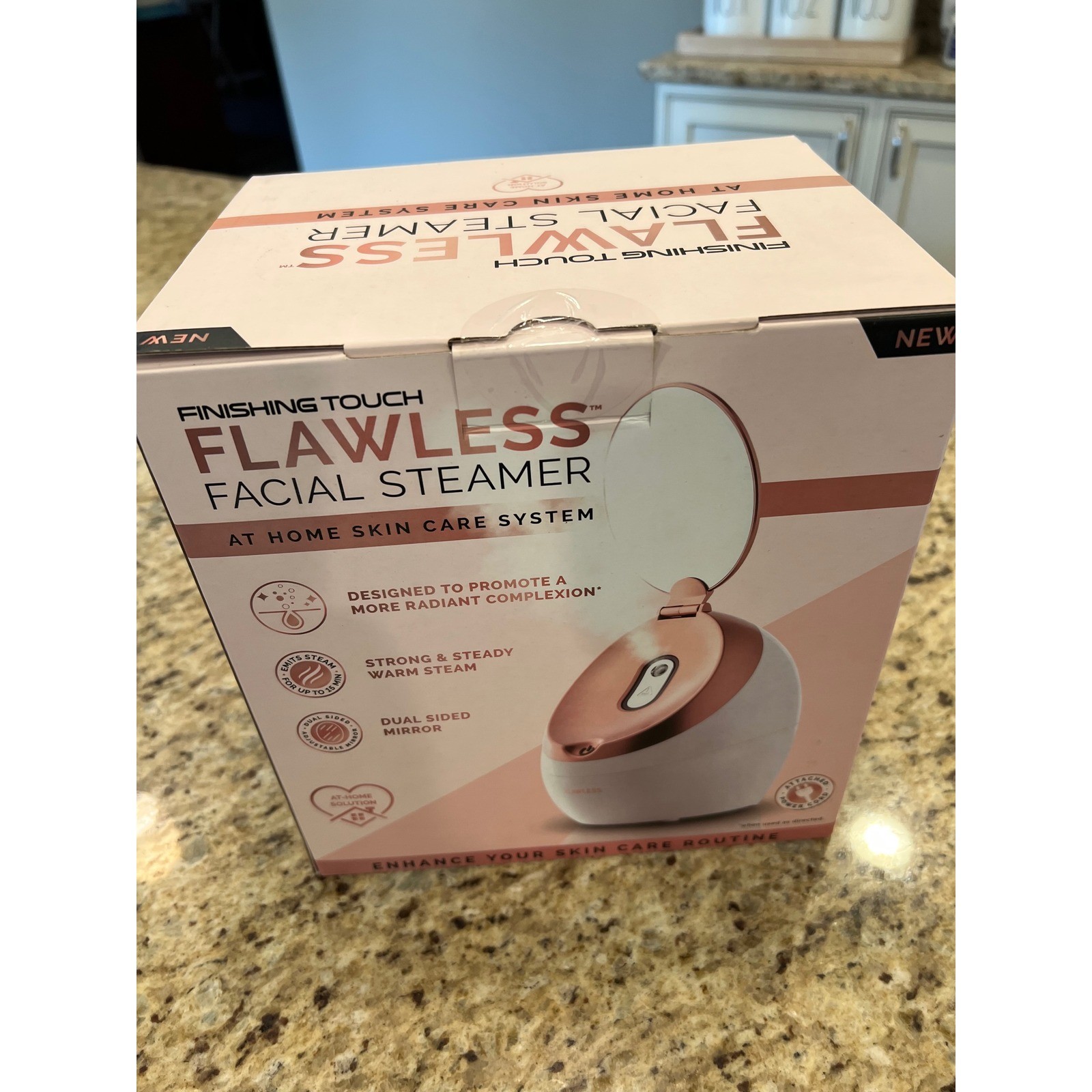 Finishing Touch Flawless Facial Steamer Rose Gold White Skin Care System Mirror