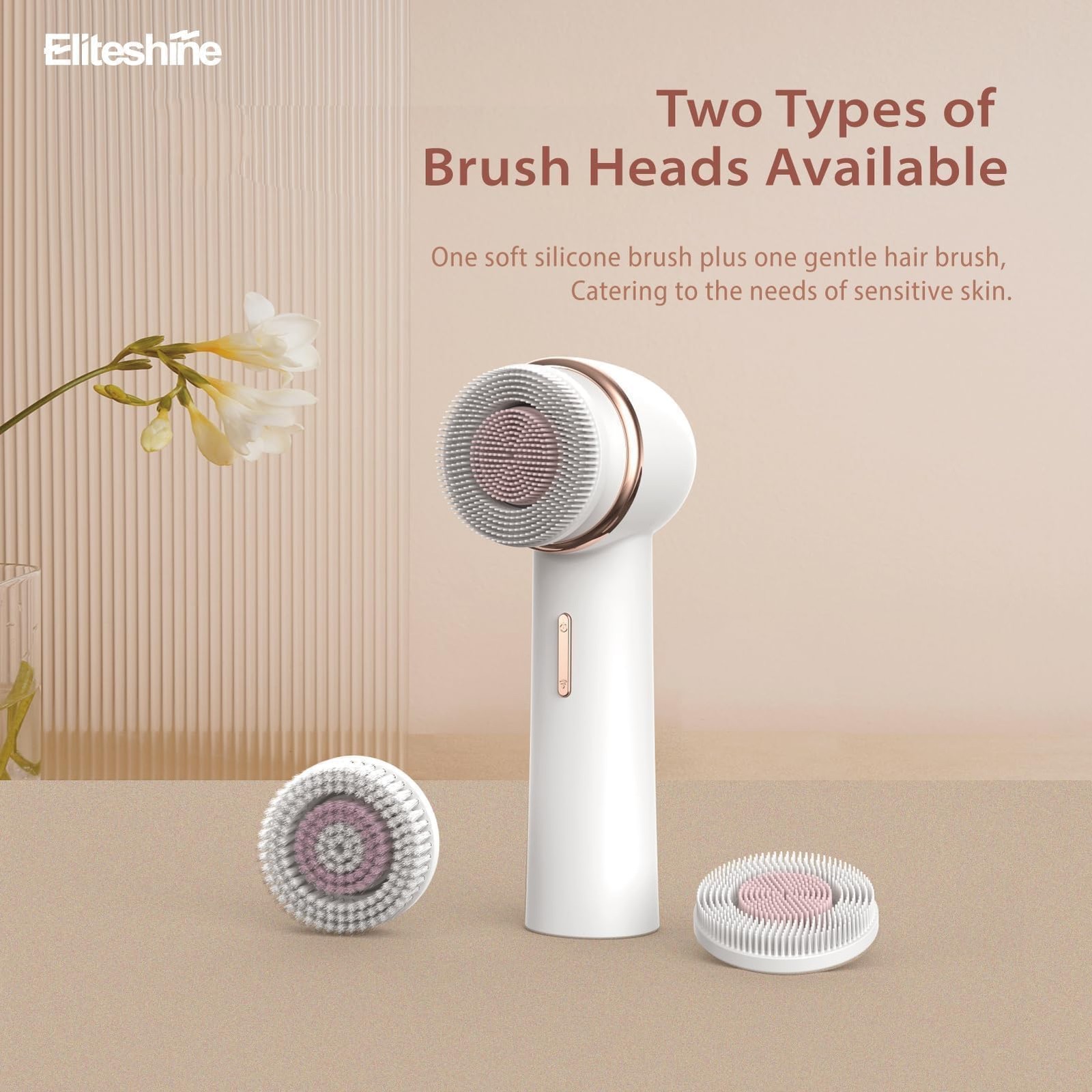 Cleansing Brush with Silicone and Bristle Brushheads,Gentle Scrubber Exfoliat…