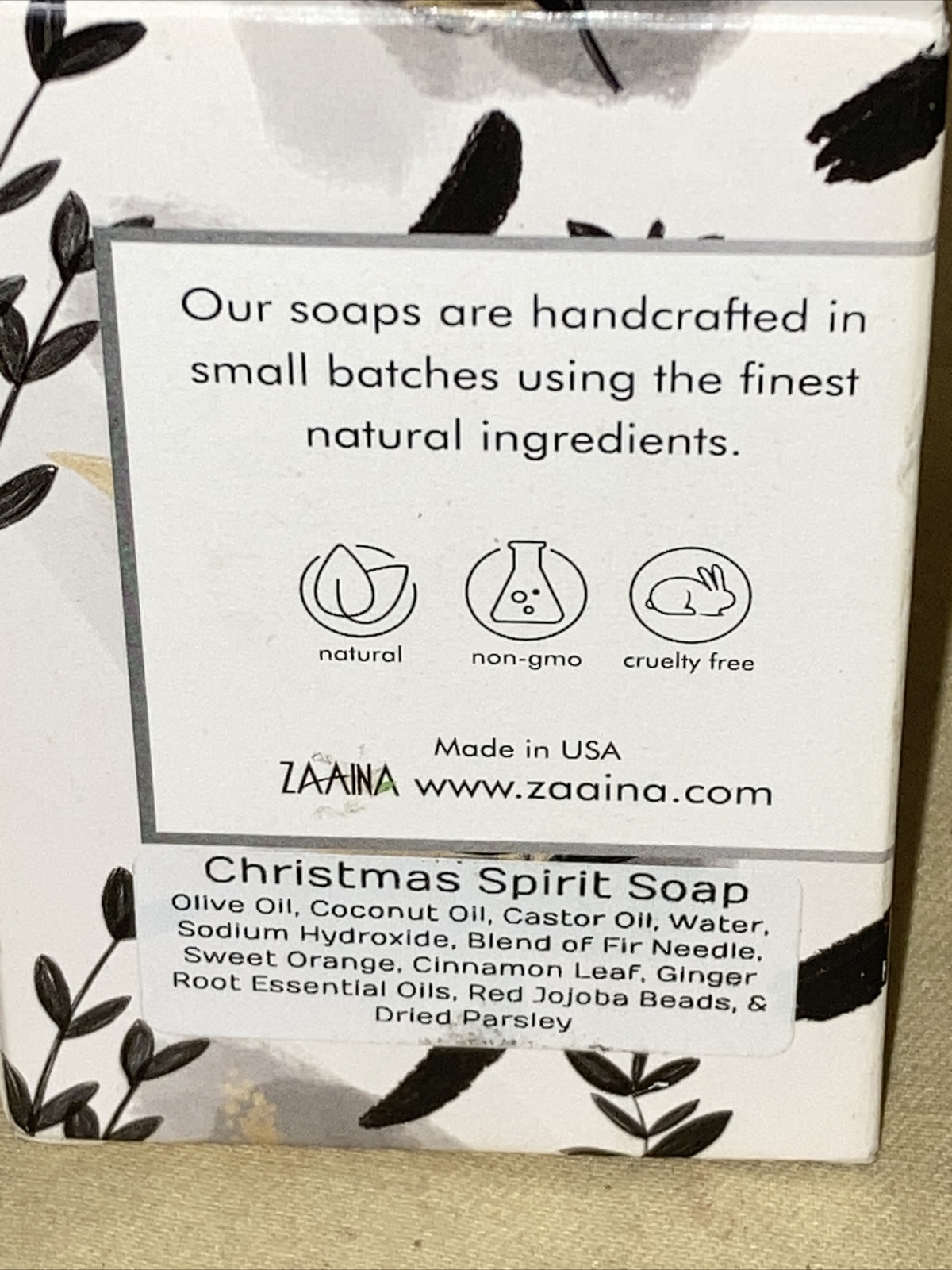 NEW ZAAINA -Christmas Spirit-Natural & Handcrafted Face & Body Soap Bar 4.5 Oz