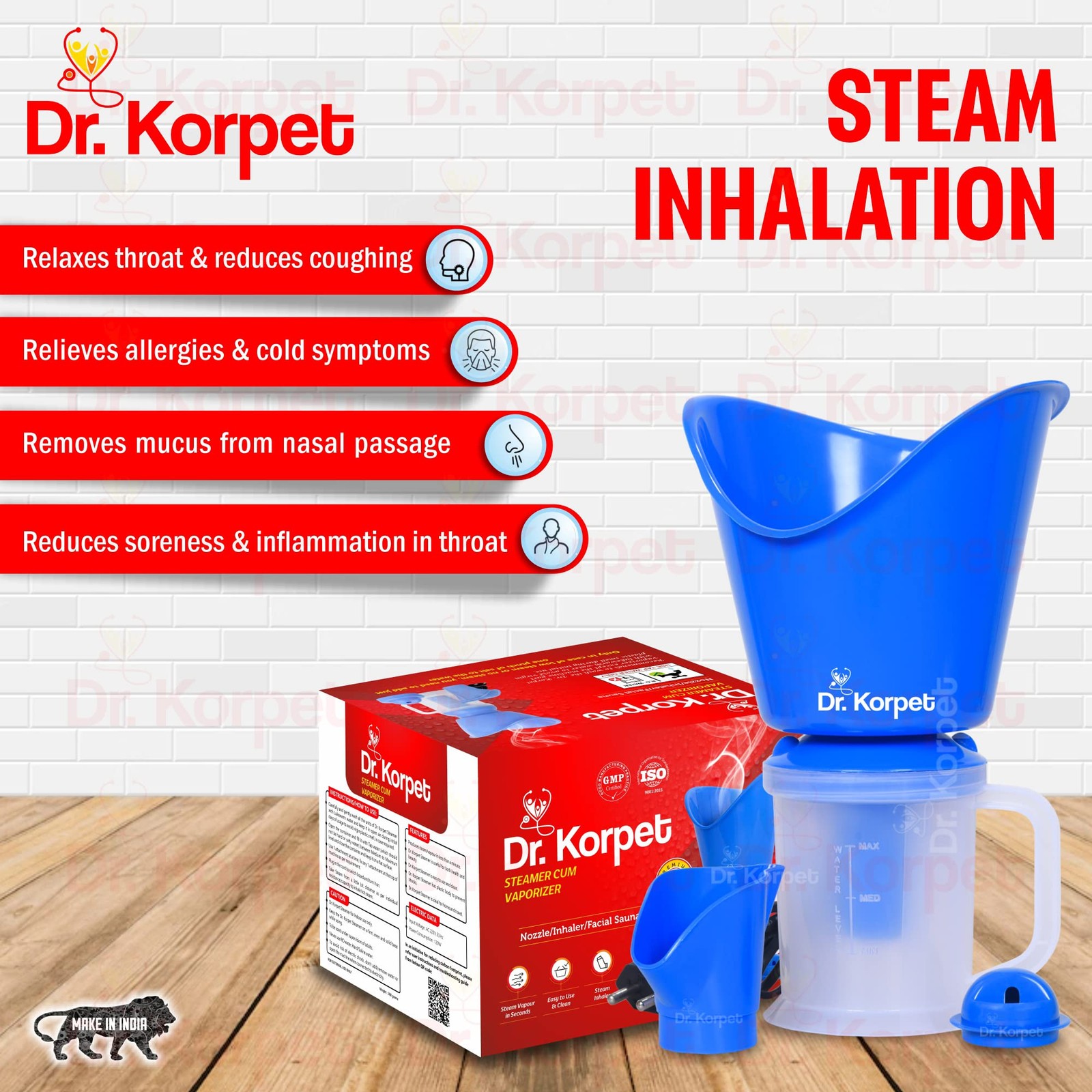 Dr. Korpet 3-in-1 Vaporizer Steamer for Cough, Cold & Facial – Blue