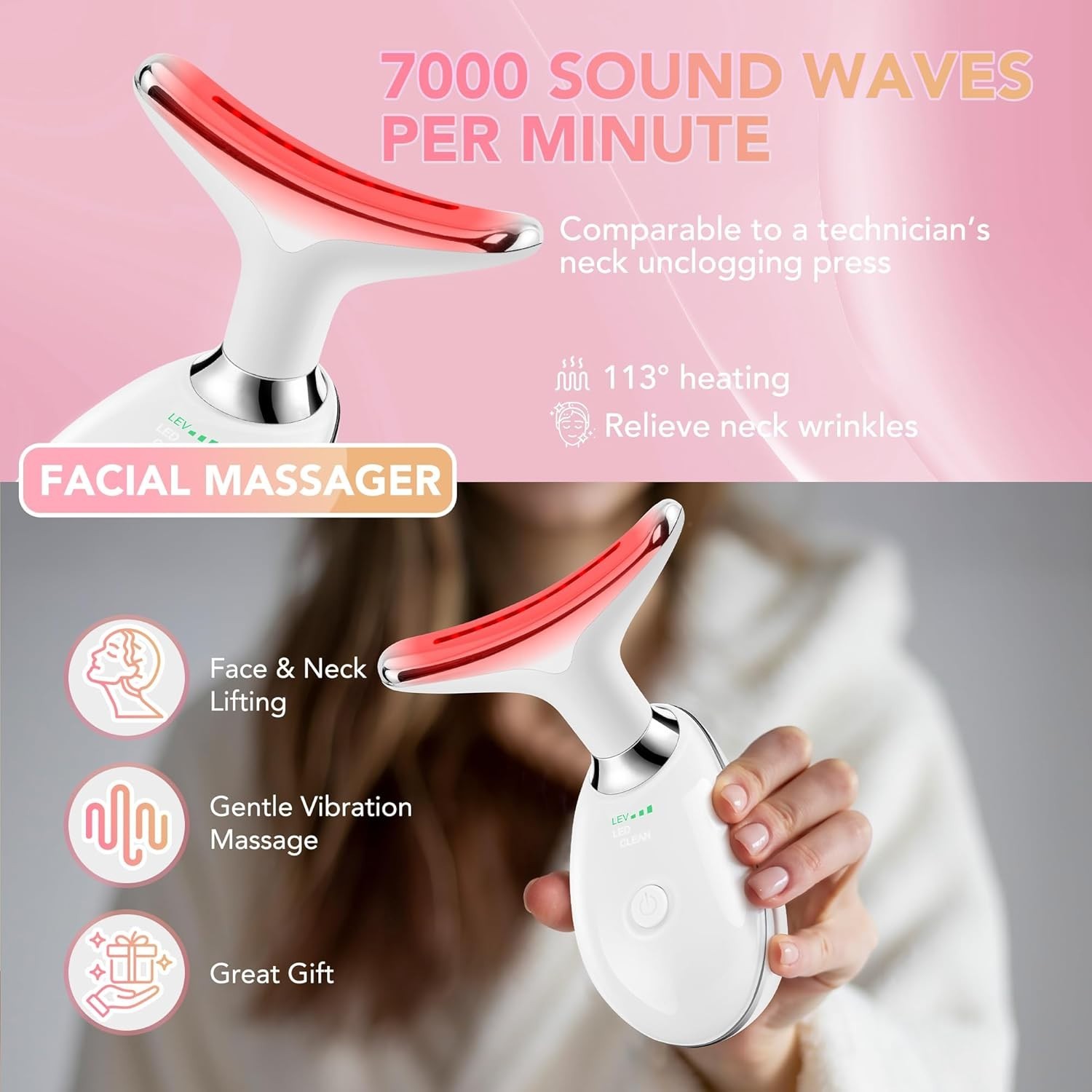 Masajeador Facial, Terapia Con Luz LED, Vibración, Para El Cuidado De La Piel US
