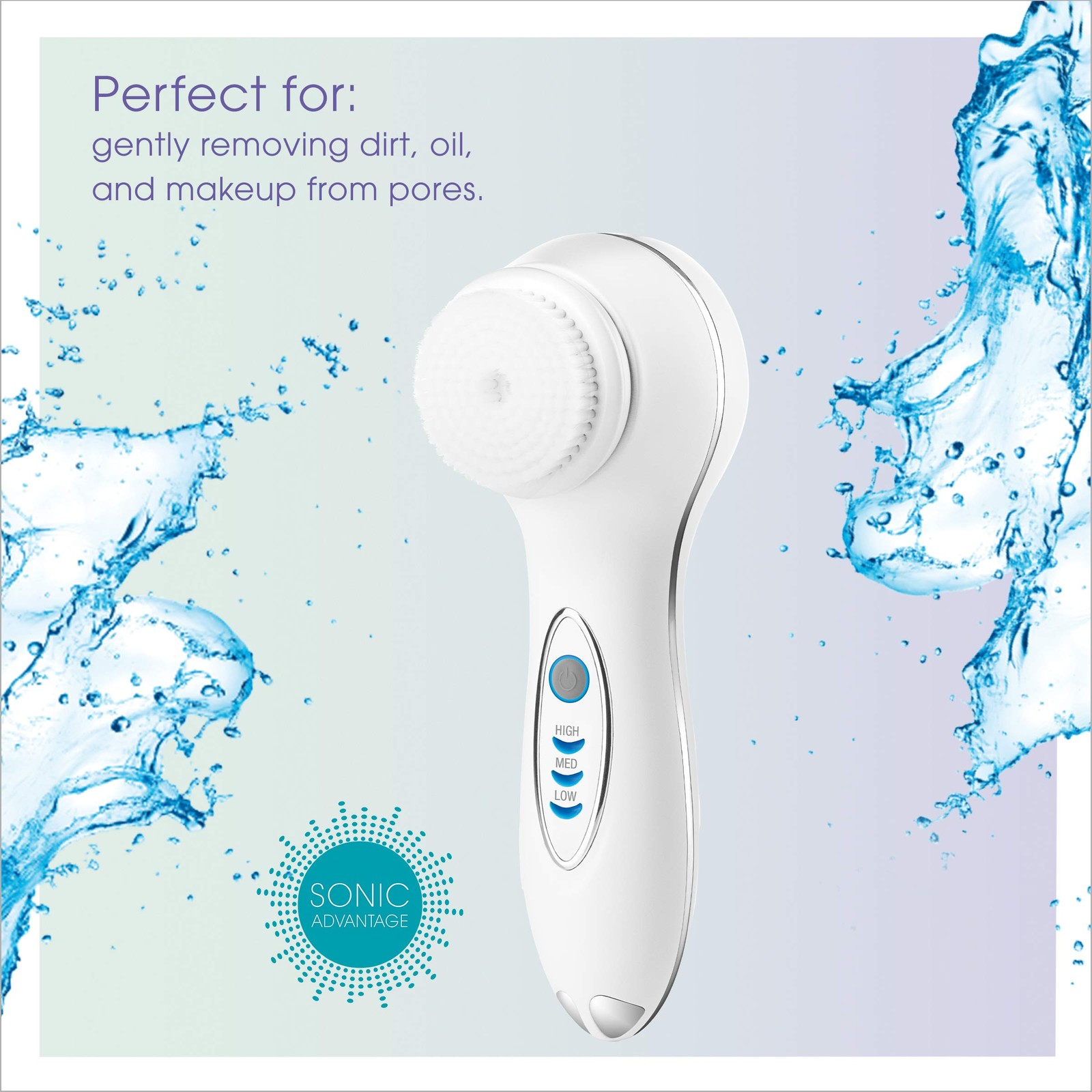 Conair True Glow Sonic Facial Cleansing Brush Waterproof 3 Speed Rechargeable