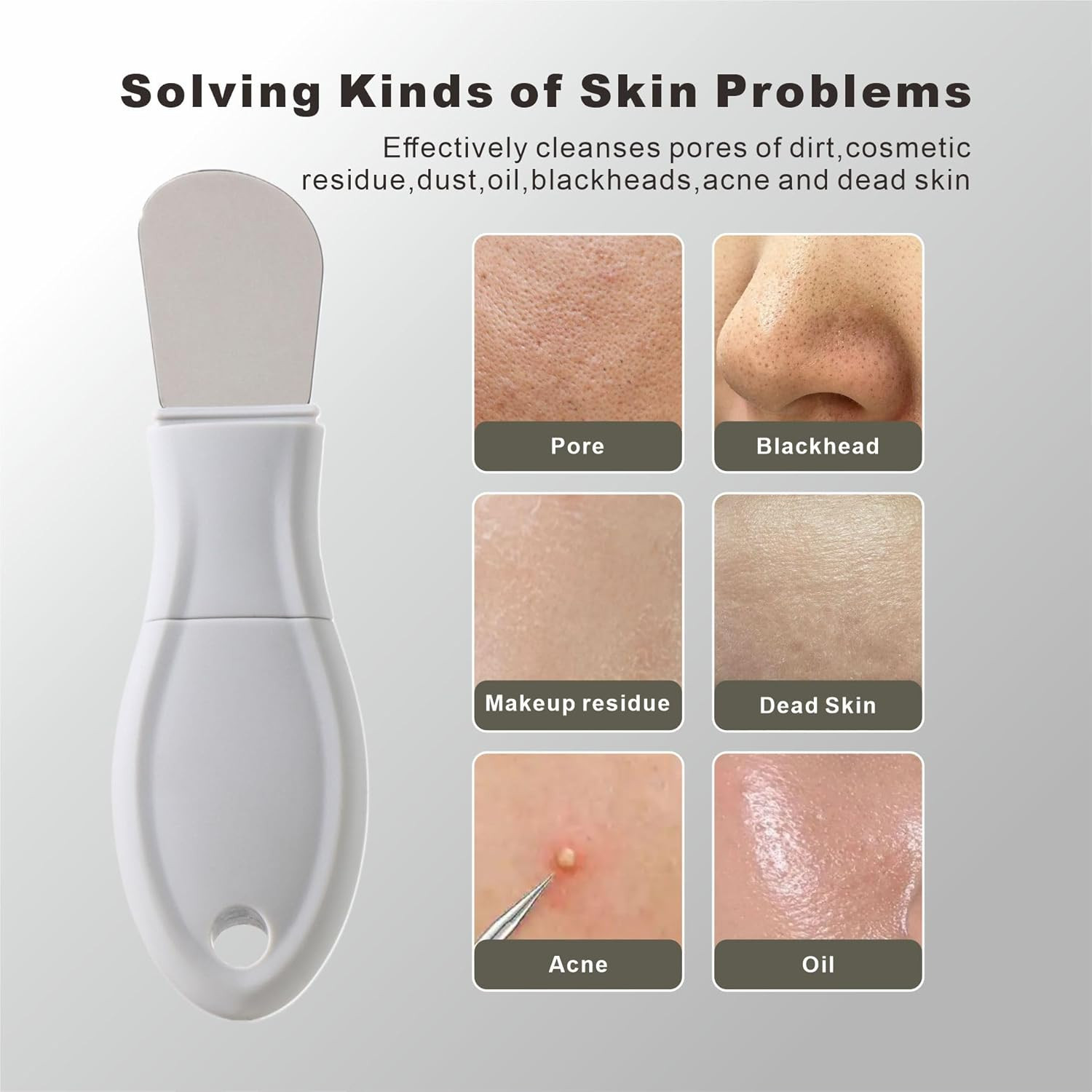 2in1 Face Cleaning Brush & Blackhead Remover Tool, Pore Scrubber & Skin Spatula