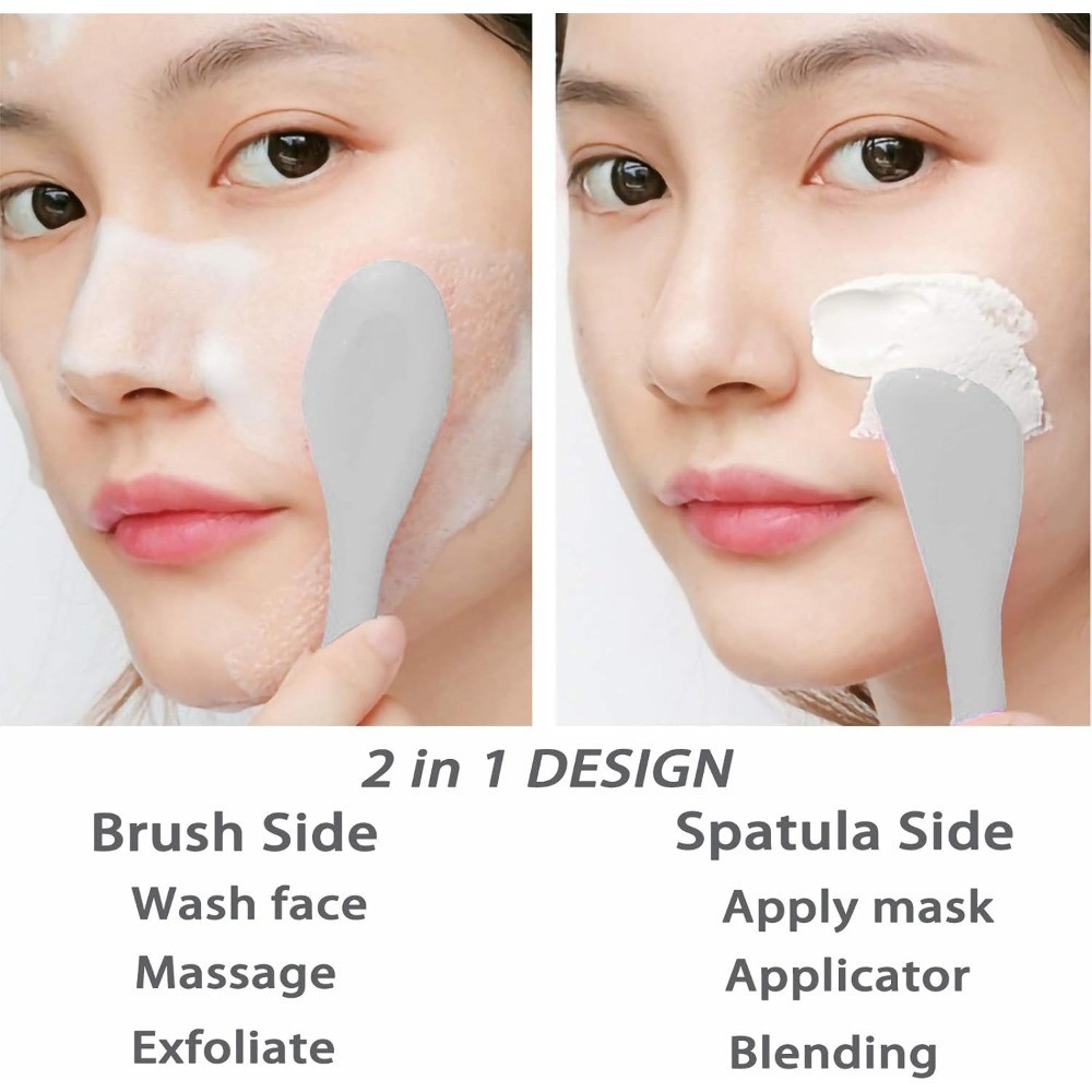 Double Ended Silicone Face Scrubber Brush Soft Mask Applicator Tool 2Pcs Set for