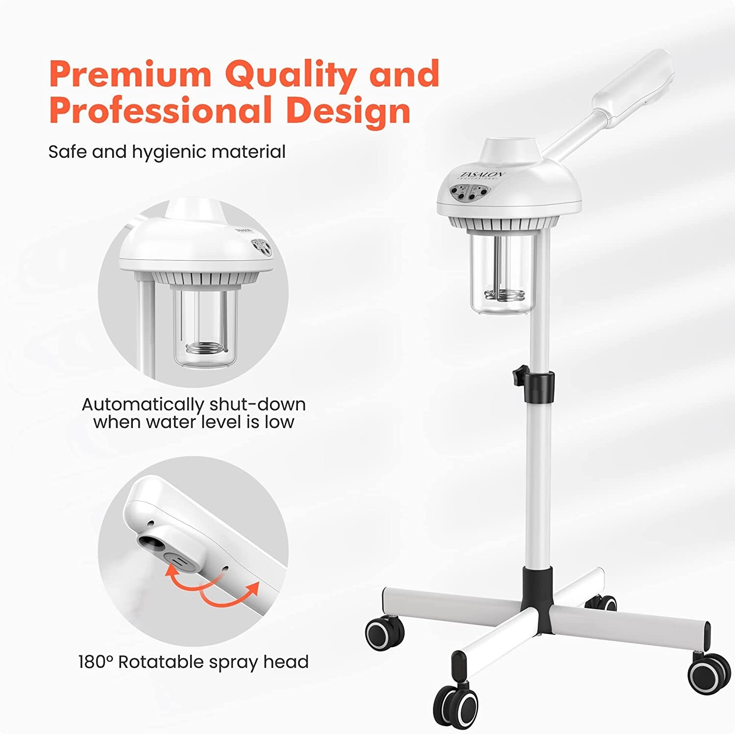 TASALON Facial Steamer on Wheels. Face Steamer kit for Home, Spa, Beauty Clinic.