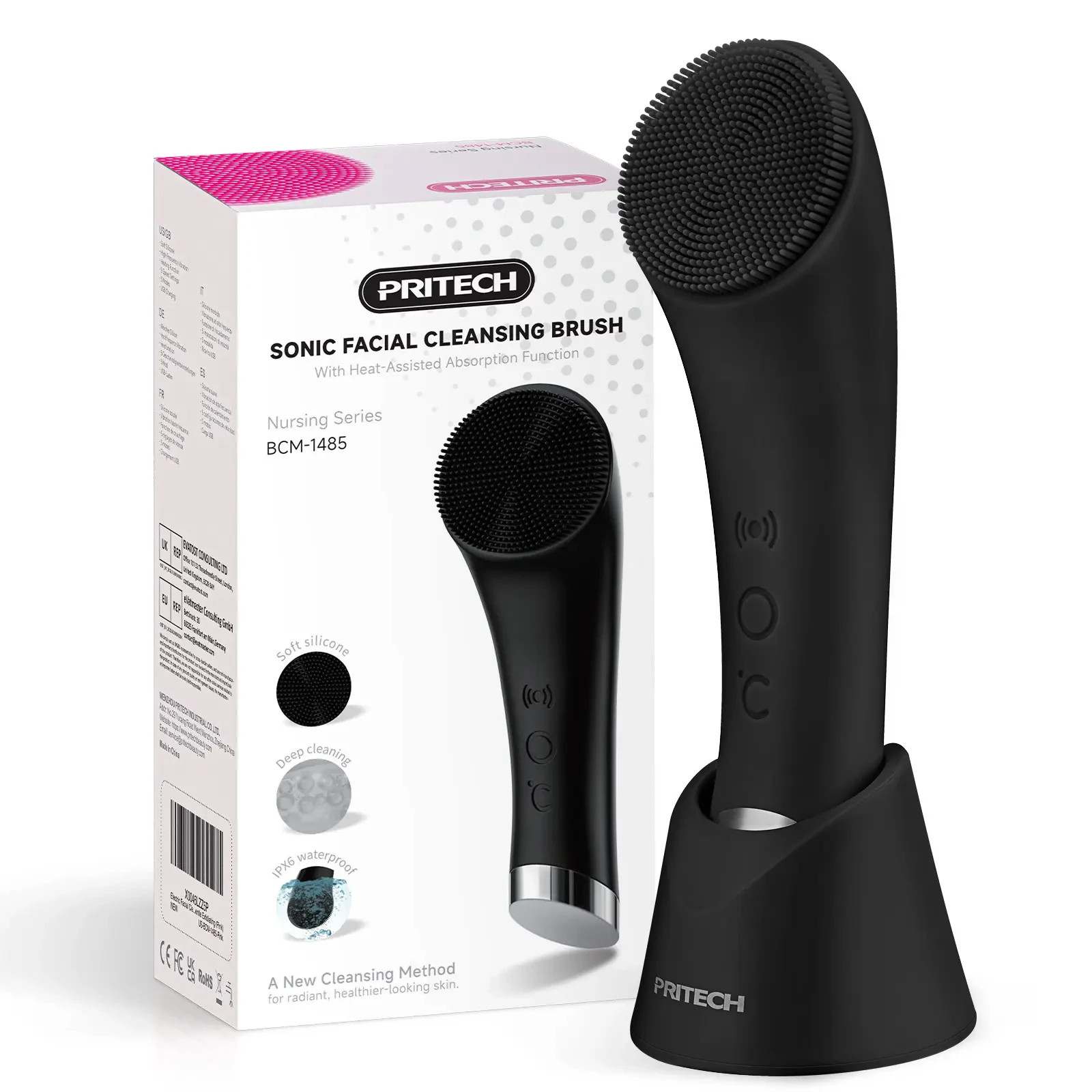 PRITECH Facial Cleansing Brush – Heatable Silicone Face Scrubber & Massager