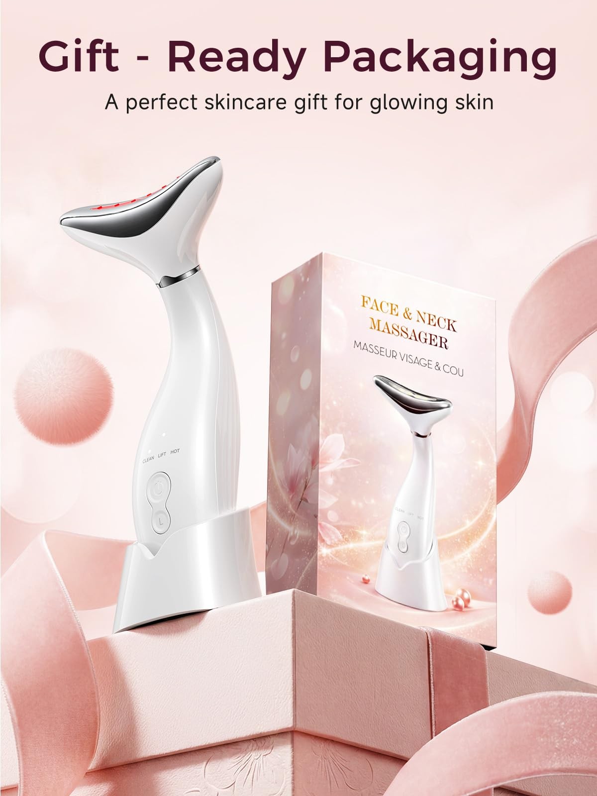 Aoyiray 3-in-1 Facial Massager for Face and Neck, Red Light Therapy white