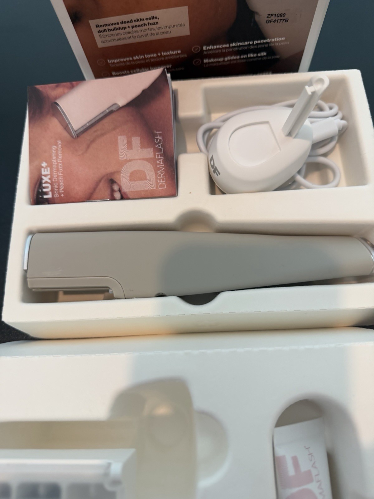 Dermflash Luxe+ Sonic Dermaplaning & Peach Fuzz Removal . Light Beige /stone