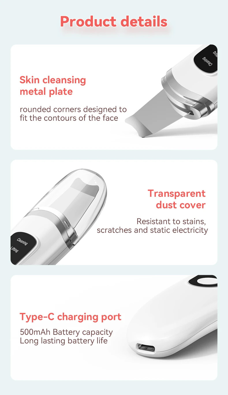 Ultrasonic Face Spatula Exfoliator Scraper and Blackhead Facial Deep Cleansing
