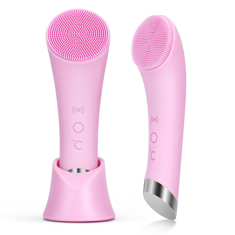 Pritech Facial Cleansing Brush Rechargeable Silicone Face Scrubber Heat Massage
