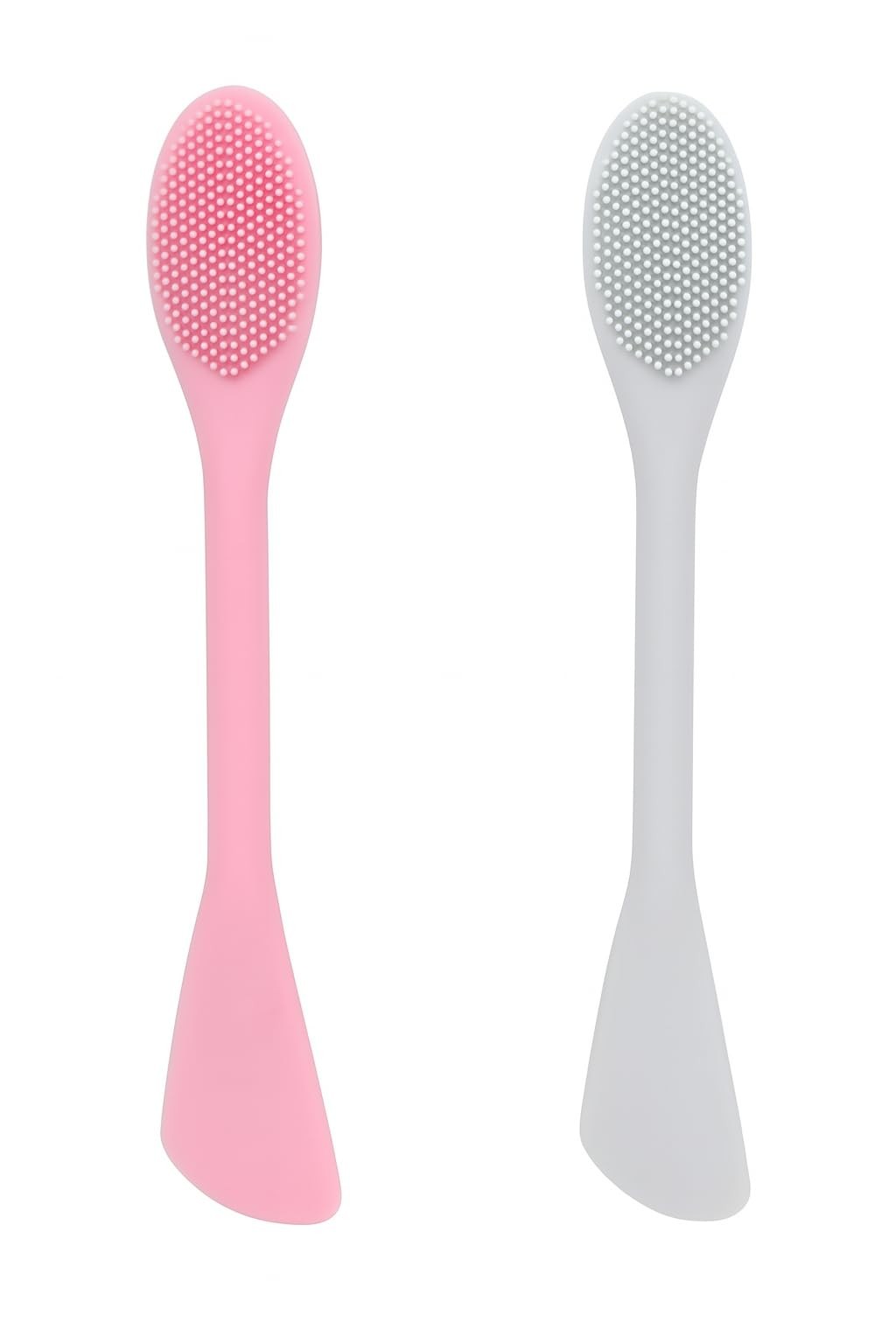 Silicone Facial Cleansing Brush Scrubber: 2 Pack Double-End Face Pink+gray