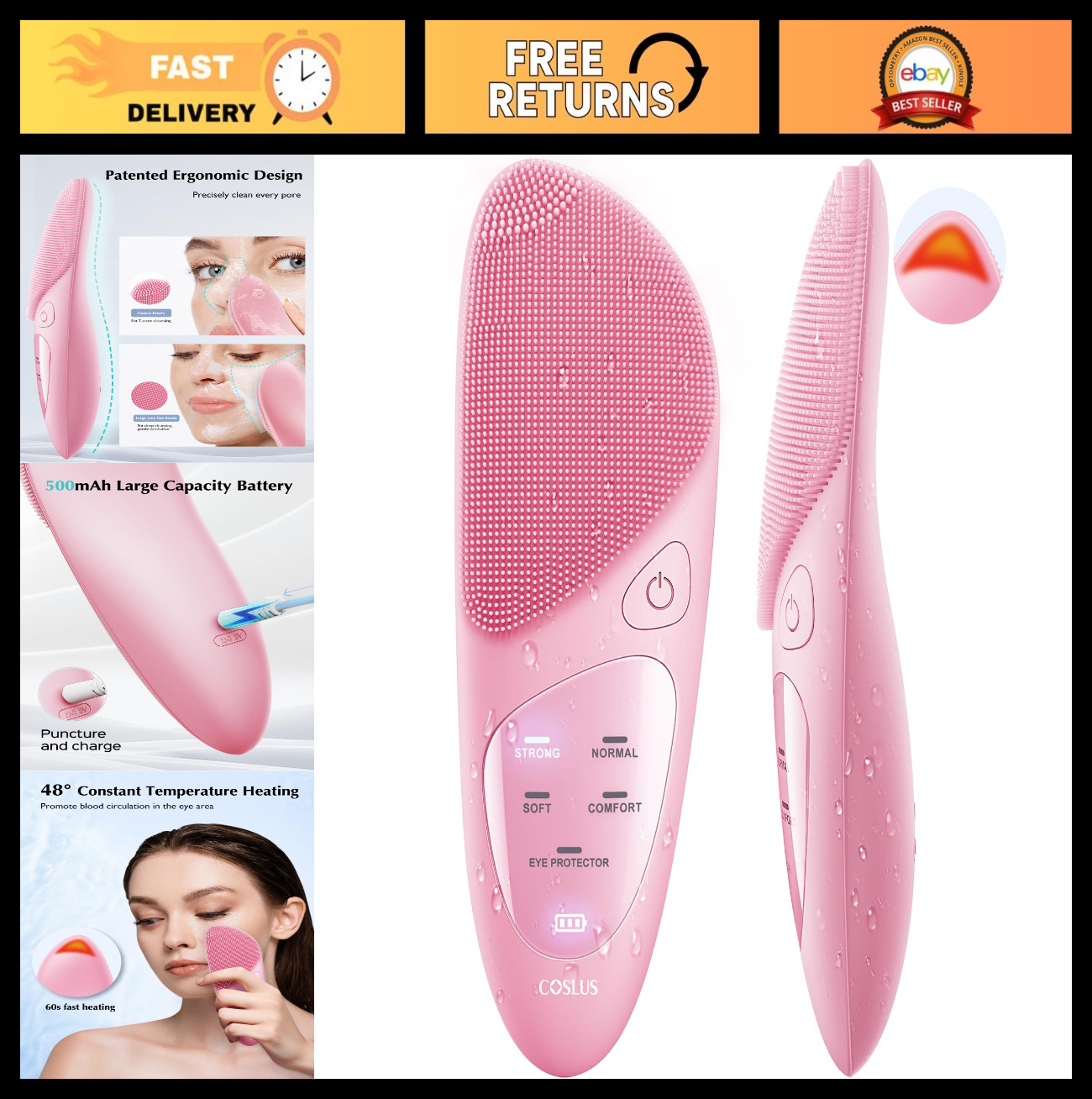 Waterproof Rechargeable Silicone Facial Cleansing Brush – 4 Modes, Exfoliator &