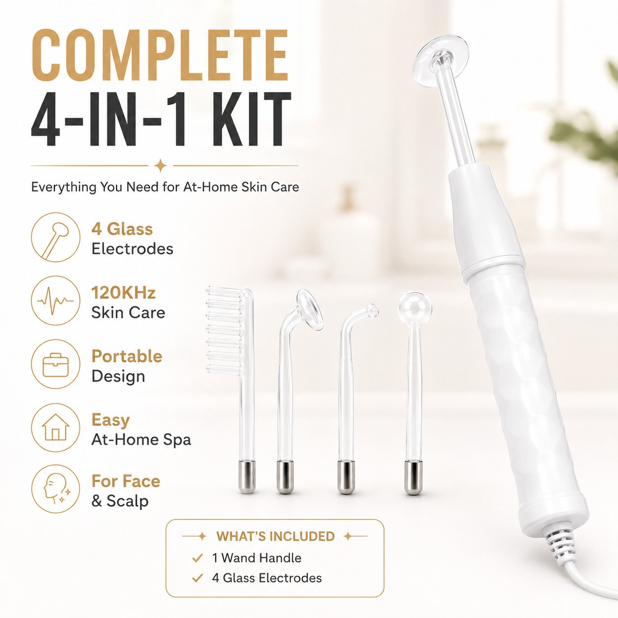 4-In-1 Portable Facial Skin Care Kit High-Frequency 120KHz Facial Massager