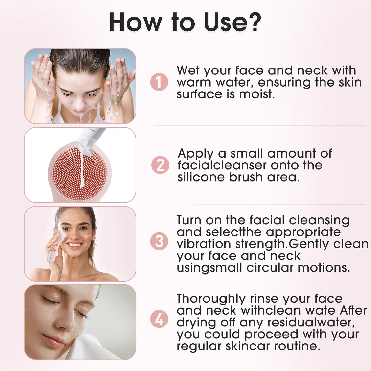 Electric Facial Cleansing Brush, USB Rechargeable Face Scrubber & Massager