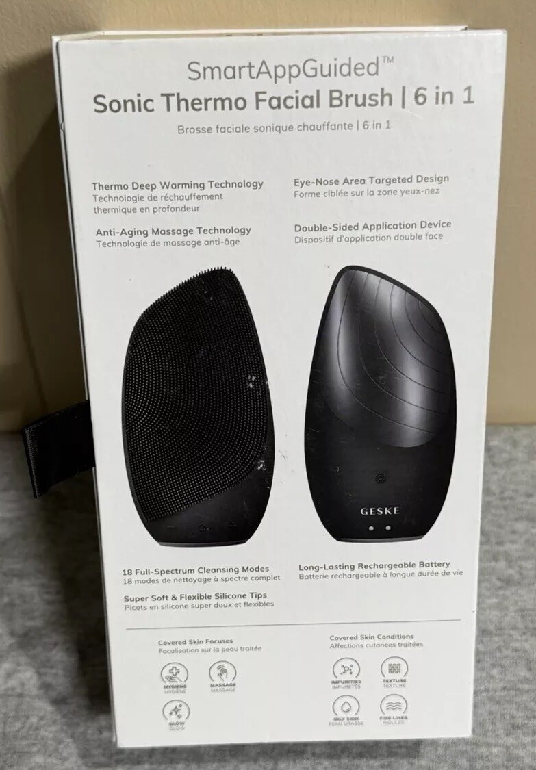 Geske 6 in 1 Sonic Thermo Facial Brush App Guided NIB Black $50