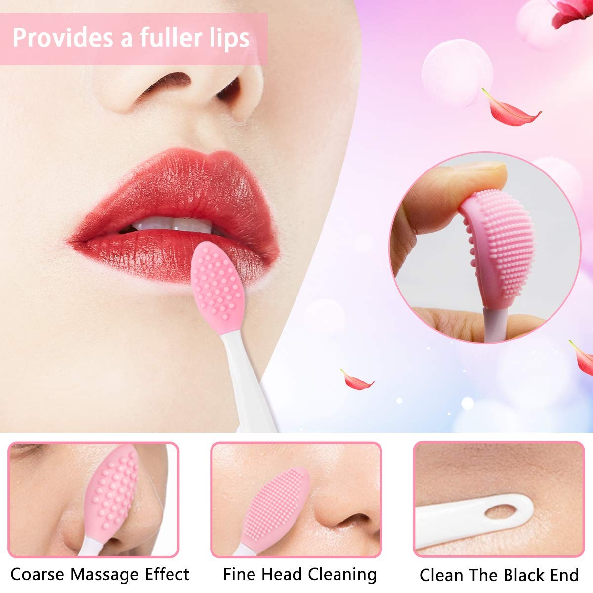 5PCS Silicone Scrubber Set, Lip Scrub 5 Piece 5 Pieces Rose Pink Green