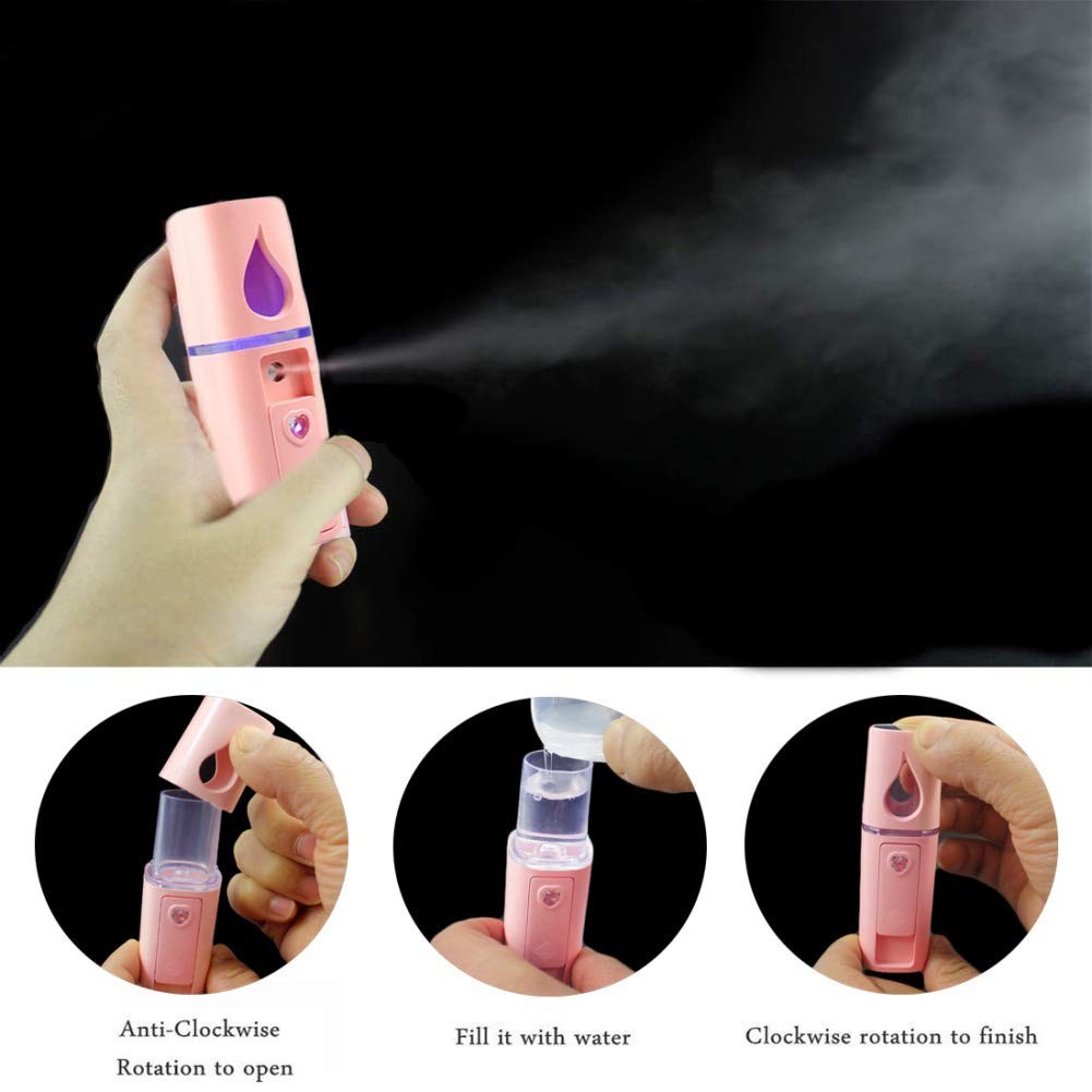 Portable Pink Nano Facial Mister with 20ml Tank & Mirror – Ideal for Hydration