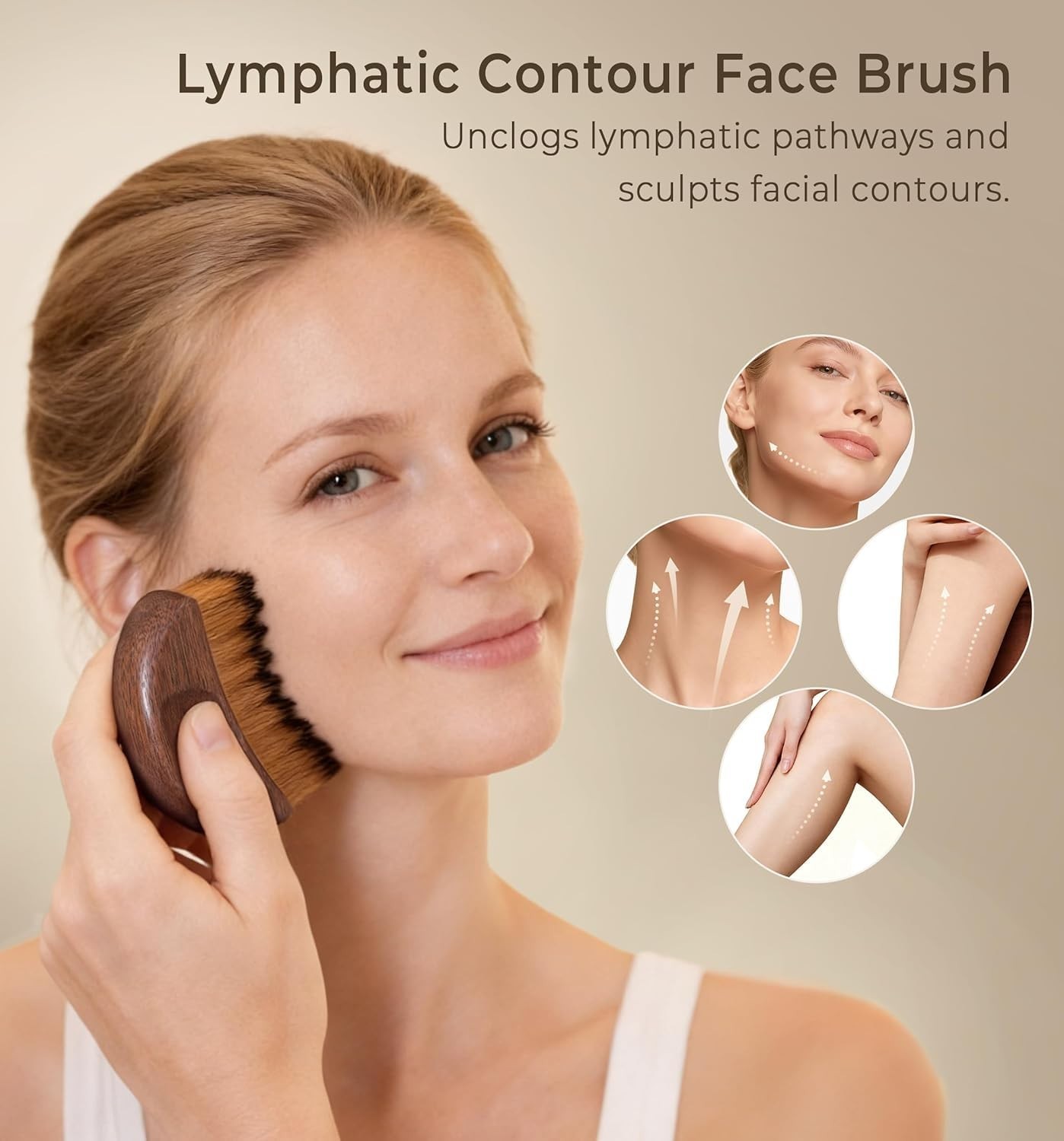 Lymphatic Contour Face Brush – Wooden Handle Lymphatic Drainage Face Sculpting B