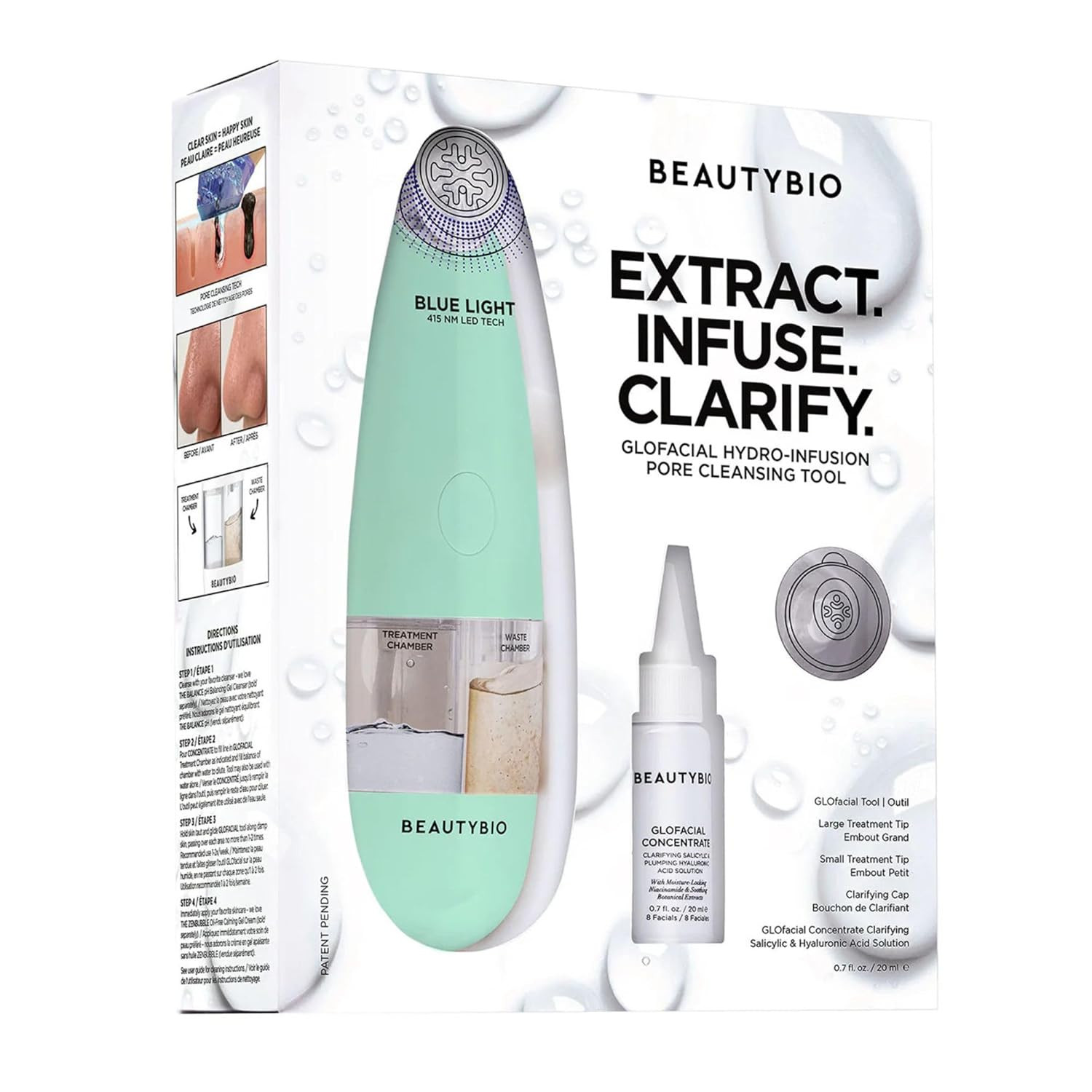 Glofacial Hydro-Infusion Deep Pore Cleansing + Blue LED Clarifying Set: Tool + C
