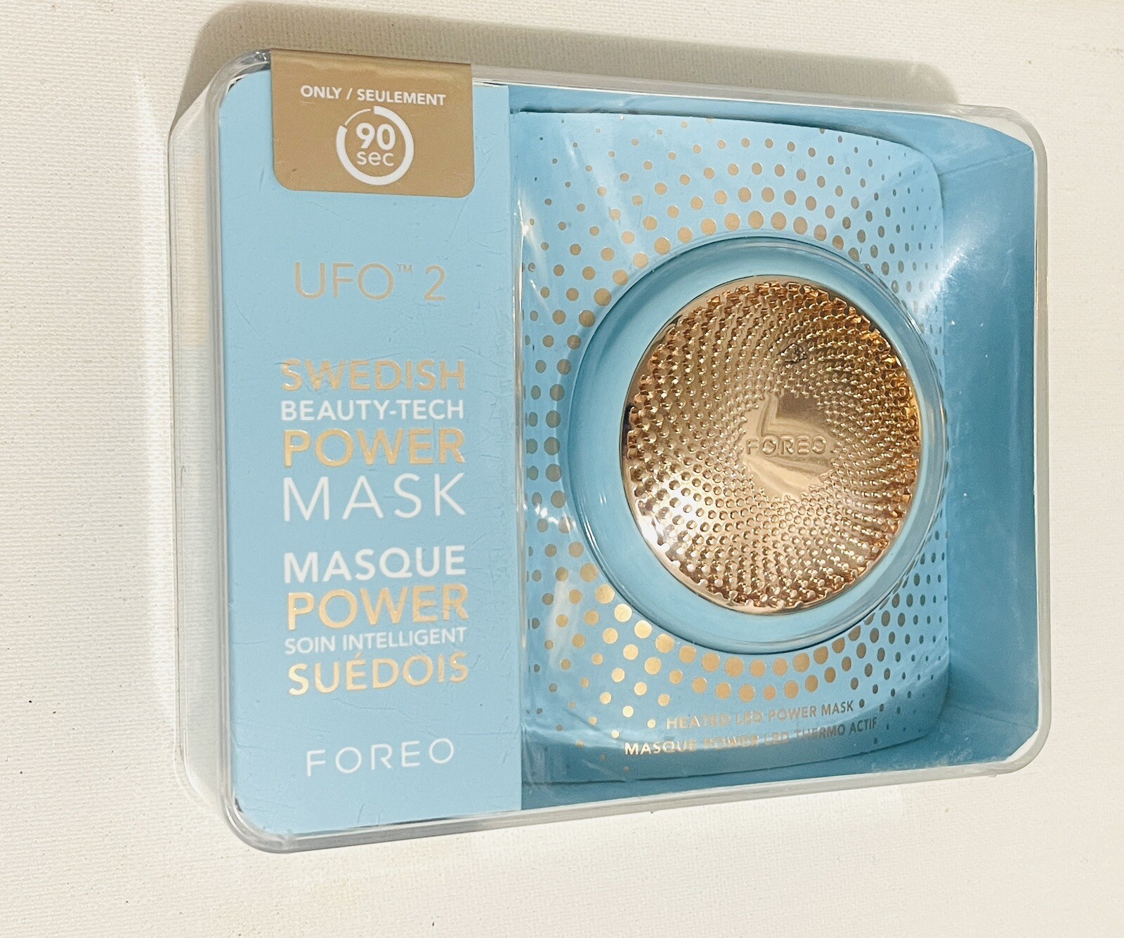Foreo UFO 2 Mint Heated LED Power Mask Blue Gold – Sealed, Cracked Case