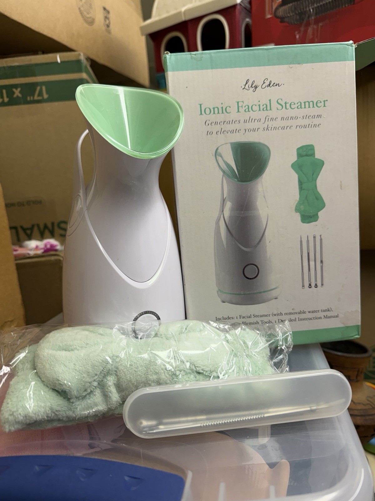 Lily Eden Ionic Facial Steamer w/ LED Light, Removable Water Tank, White/Green
