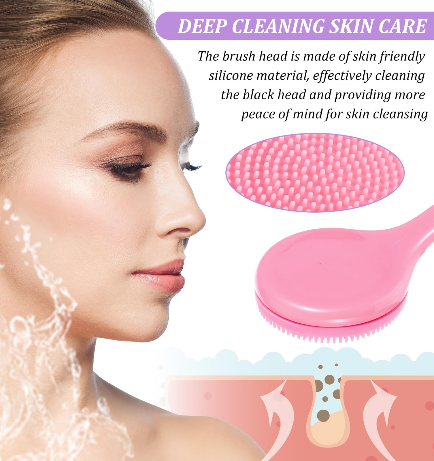3 Pack Silicone Facial Scrubber, Blue + Pink, Blue, Purple