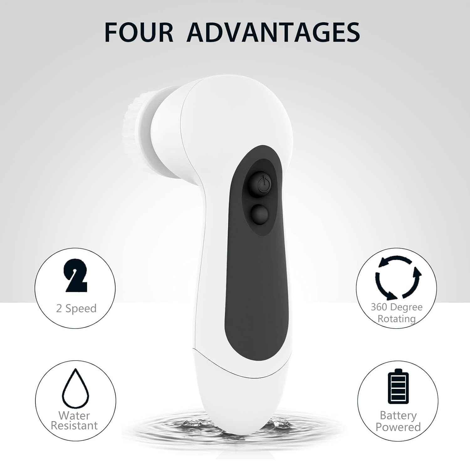 Waterproof Facial Cleansing Spin Brush Set with 5 Exfoliating Brush Heads – E…