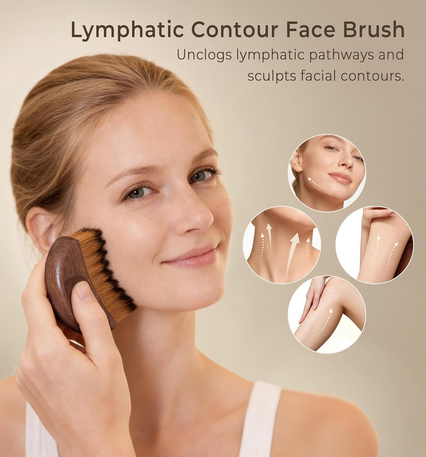 Lymphatic Contour Face Brush – Wooden Handle Lymphatic Drainage Face Sculpting B