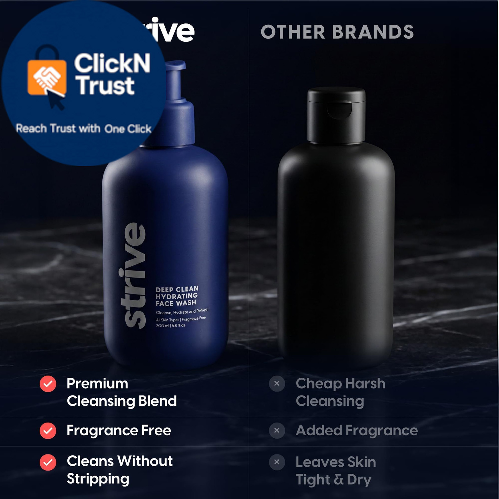 Strive Hydrating Men’s Face Wash – Deep 6.76 Fl Oz (Pack of 1), Navy Blue