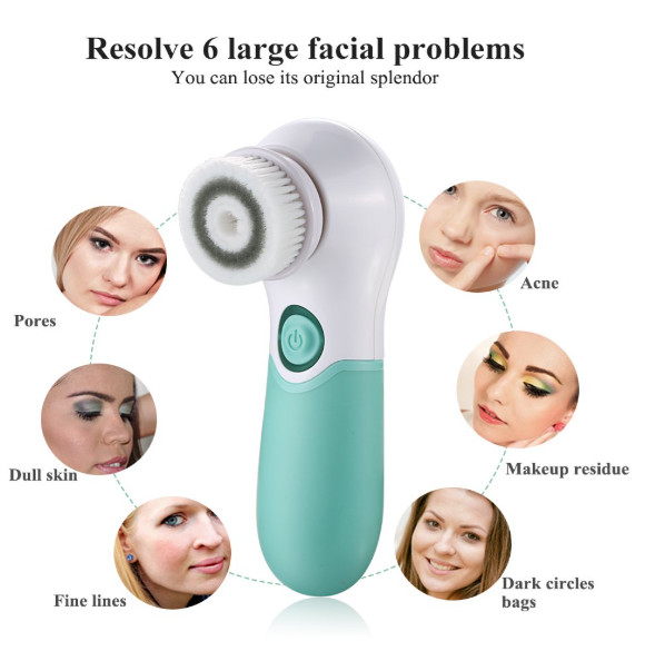 Electric Facial Cleansing Brush 3 Heads Silicone Face Scrubber Deep Clean…