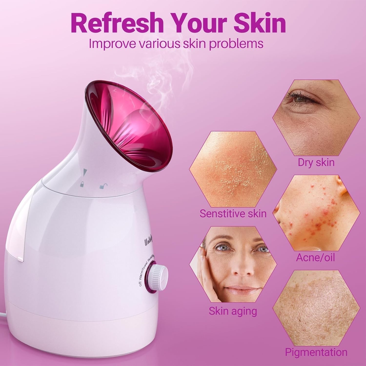 LARGE 3-IN-1 FACIAL STEAMER WITH SKIN CARE TOOLS – PINK