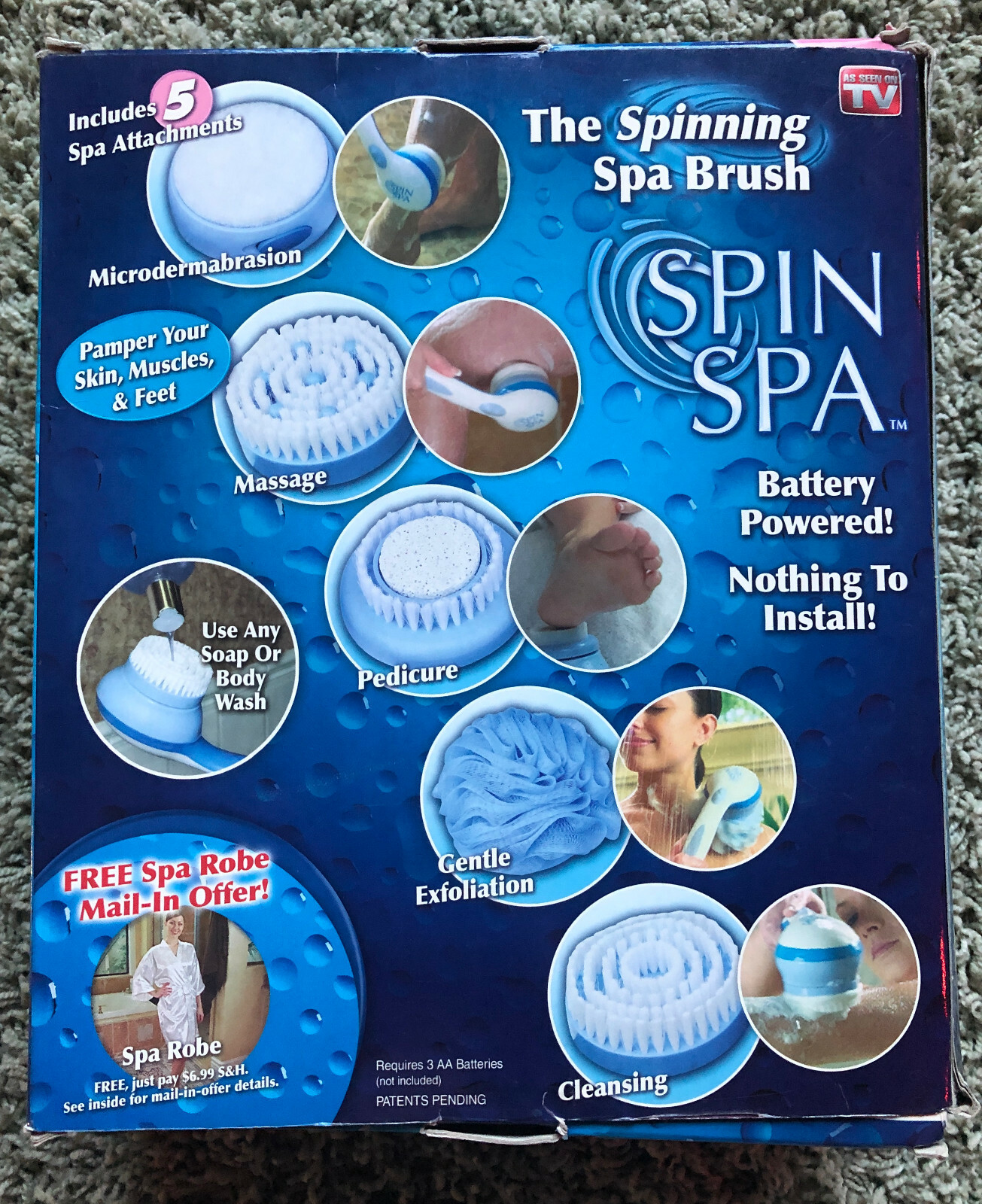 FACIAL KIT AS SEEN ON TV SPIN SPA BOXED SPINNING SPA BRUSH w 5 ATTACHMENTS