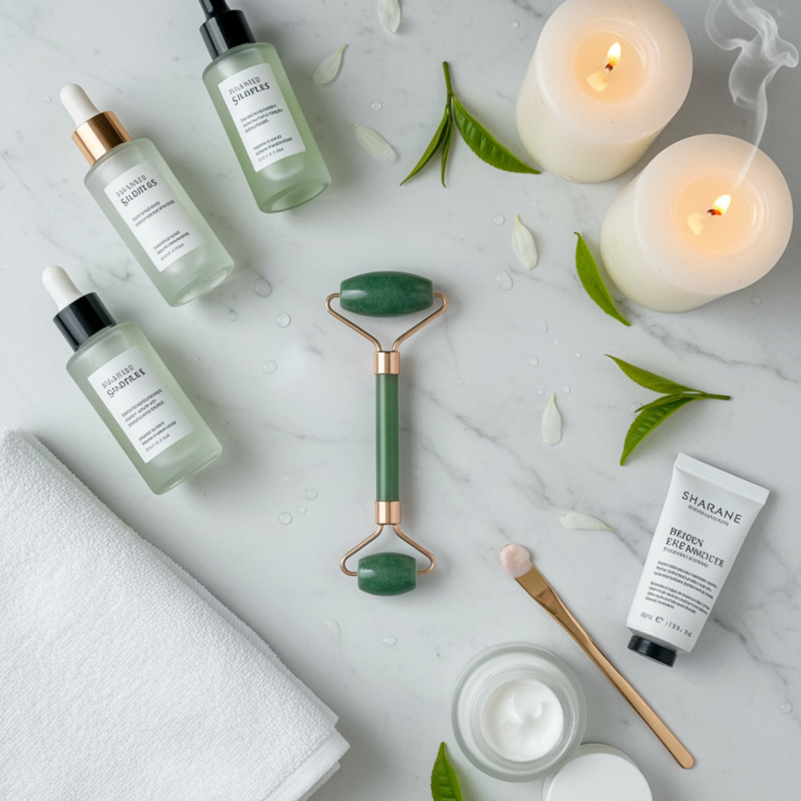 Authentic Green Jade Facial Roller – Rose Gold Frame, Skincare Massage