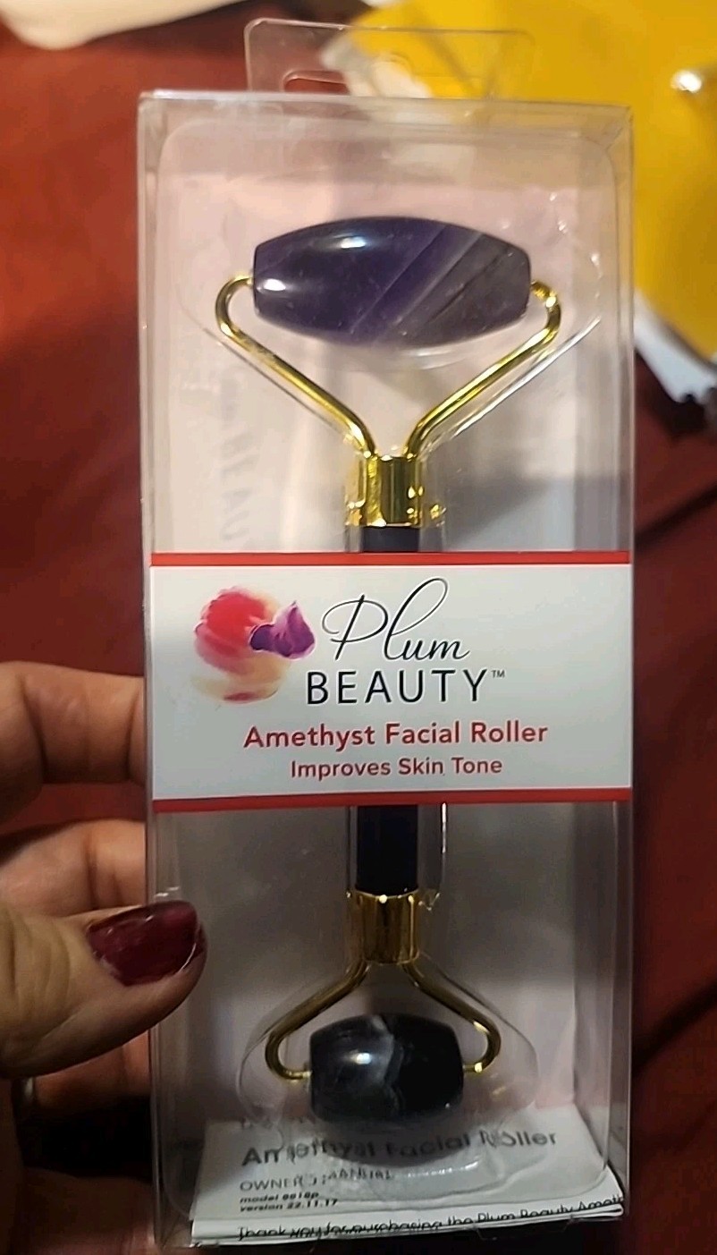 Plum Beauty Amethyst Facial Roller Purple Gold Reduces Puffiness Minimizes Pores