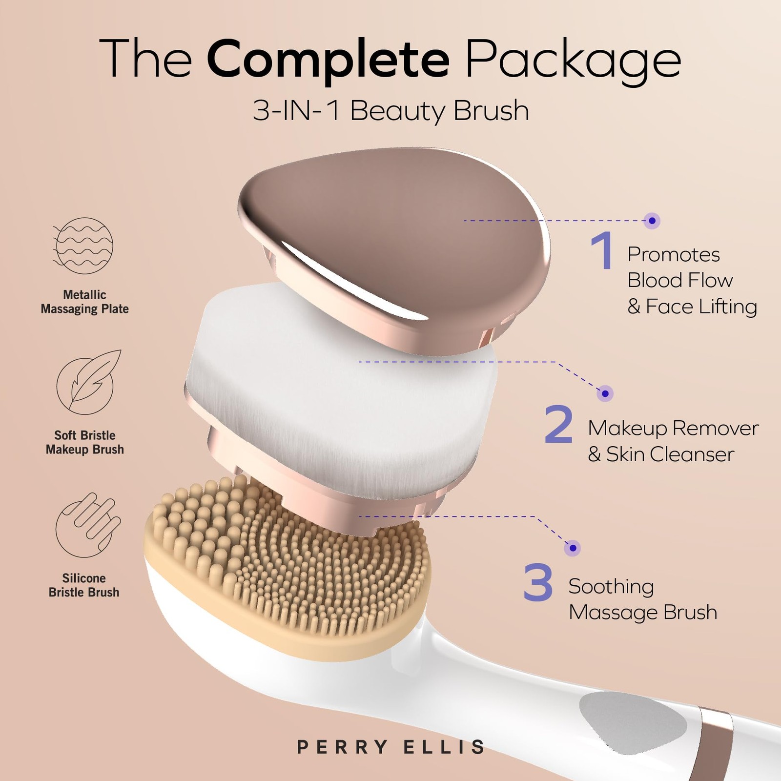 3-in-1 Silicone Face Wash Brush with Makeup Applicator & Metallic Massage Pla…