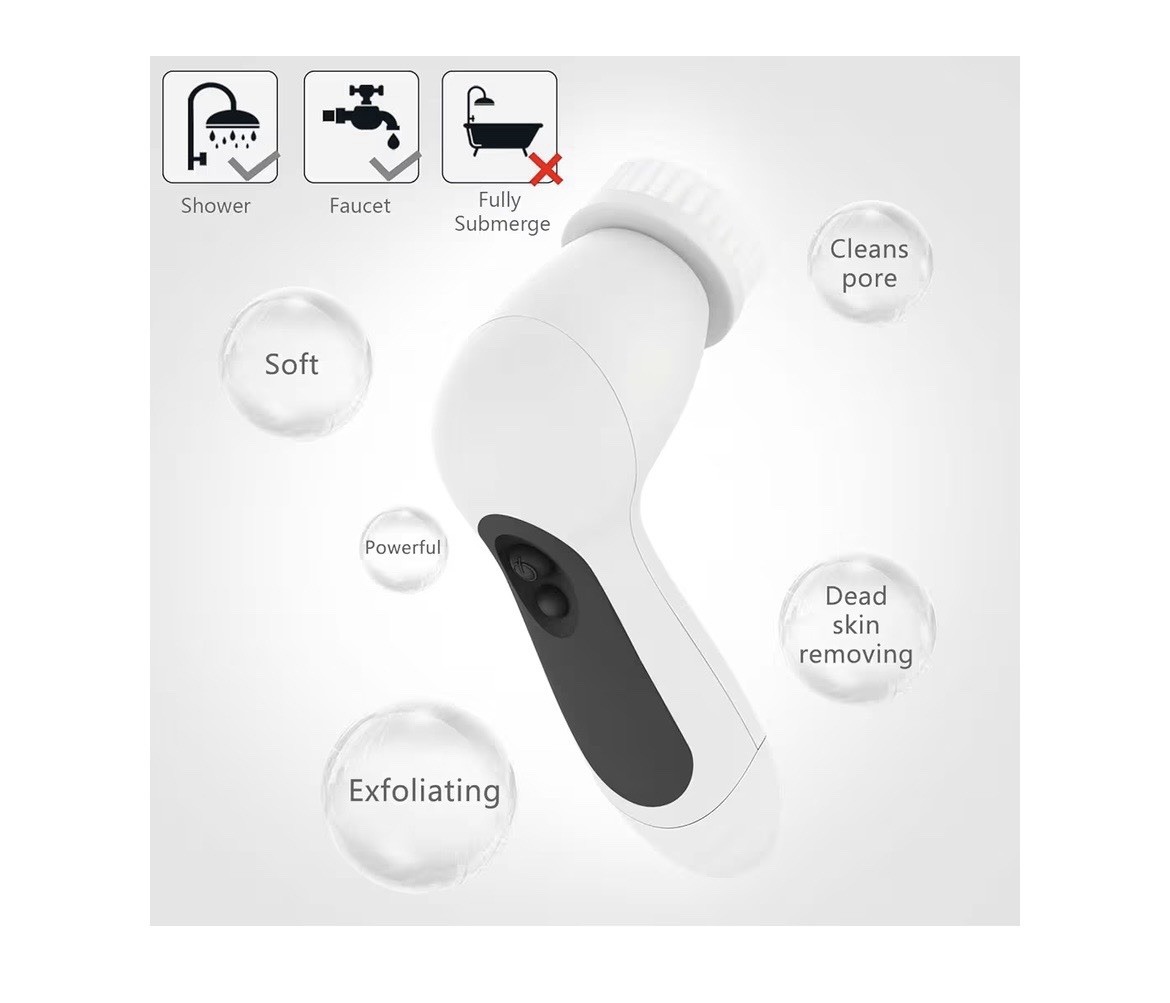 Waterproof Facial Cleansing Spin Brush Set with 5 Exfoliating Brush Heads – Elec