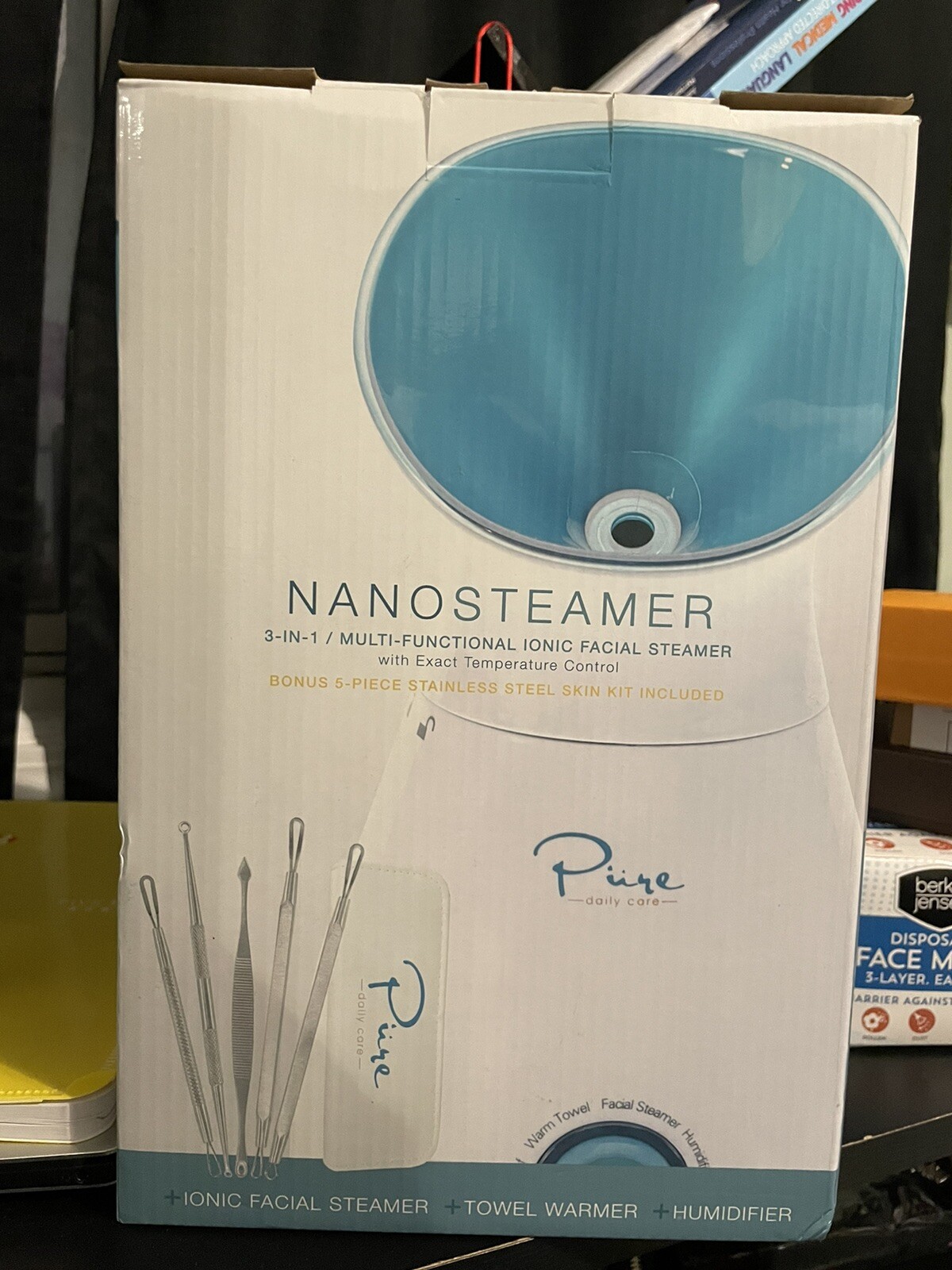 Pure Daily Care NanoSteamer Large 3-in-1 Nano Ionic Facial Steamer with 5 Piece