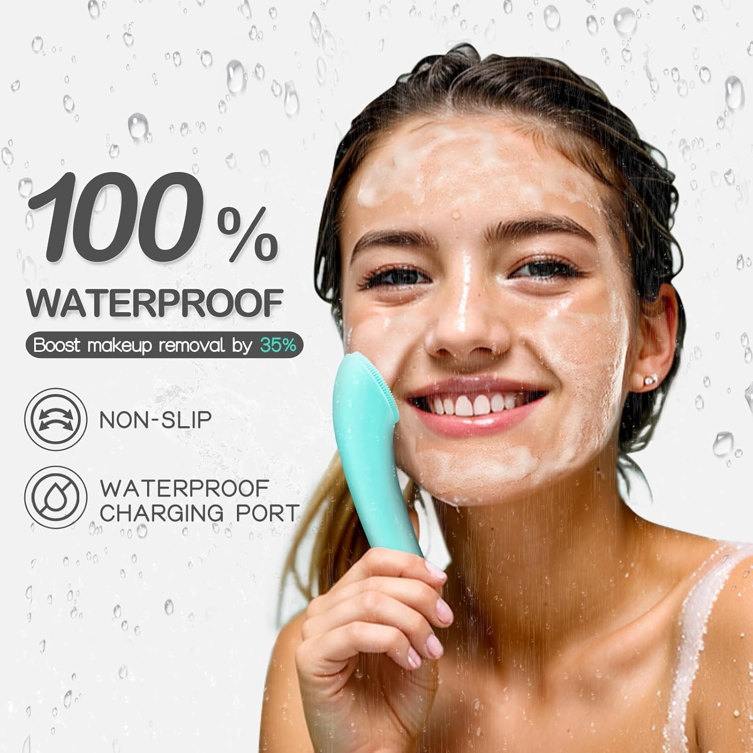 Rechargeable Silicone Facial Cleansing Brush, Heat Massage Vibrating Face Scrubb