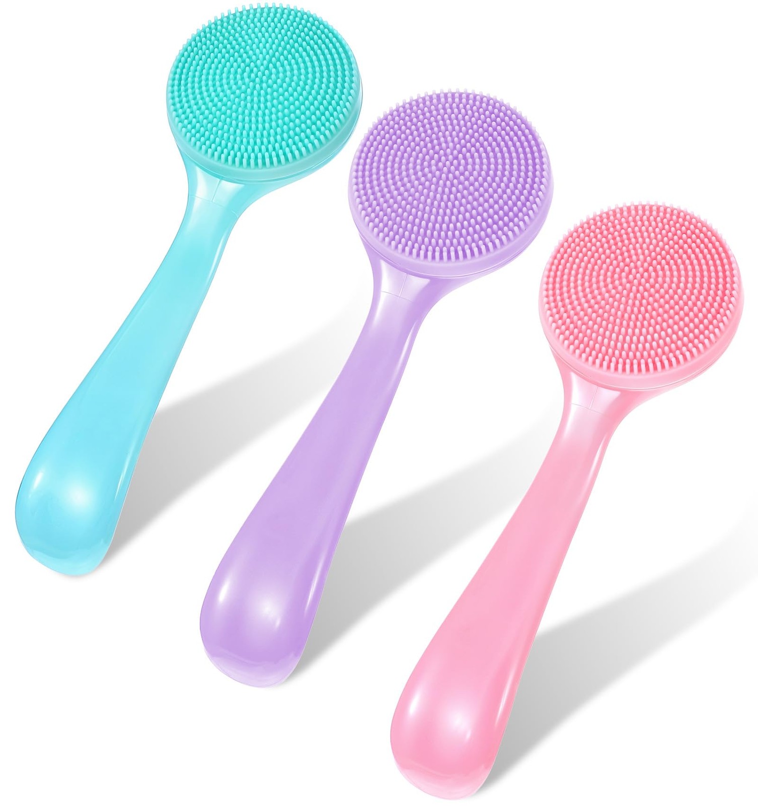 3 Pack Silicone Facial Scrubber, Blue + Pink, Blue, Purple